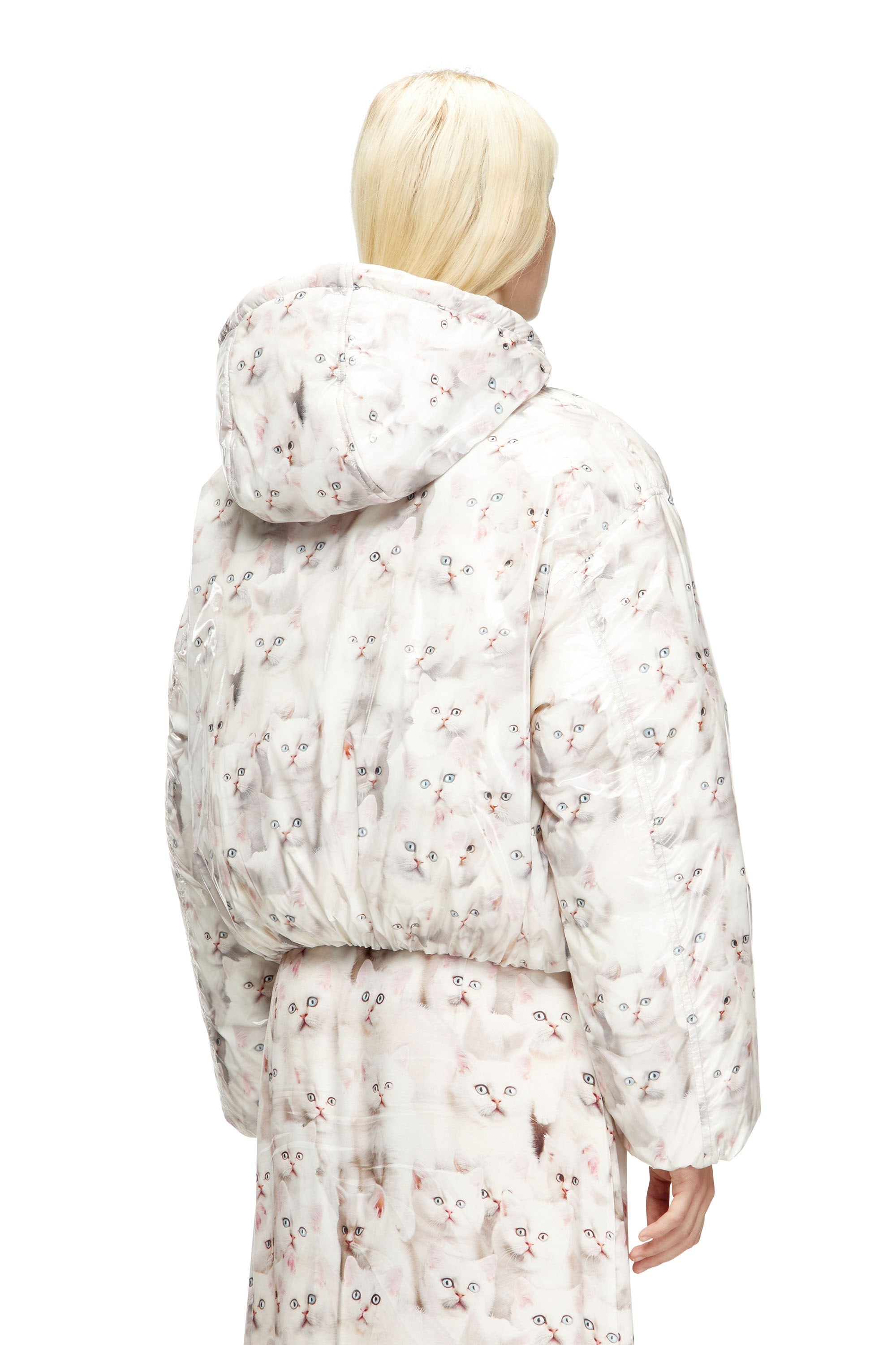 Women's Padded jacket with cat print White