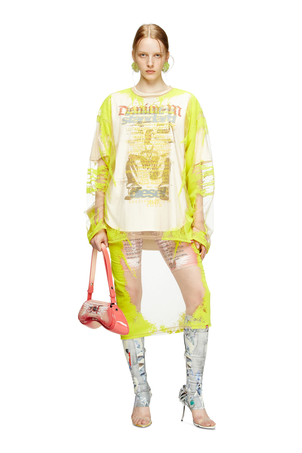 Women's Long-sleeve nylon T-shirt with lyrics print Pink