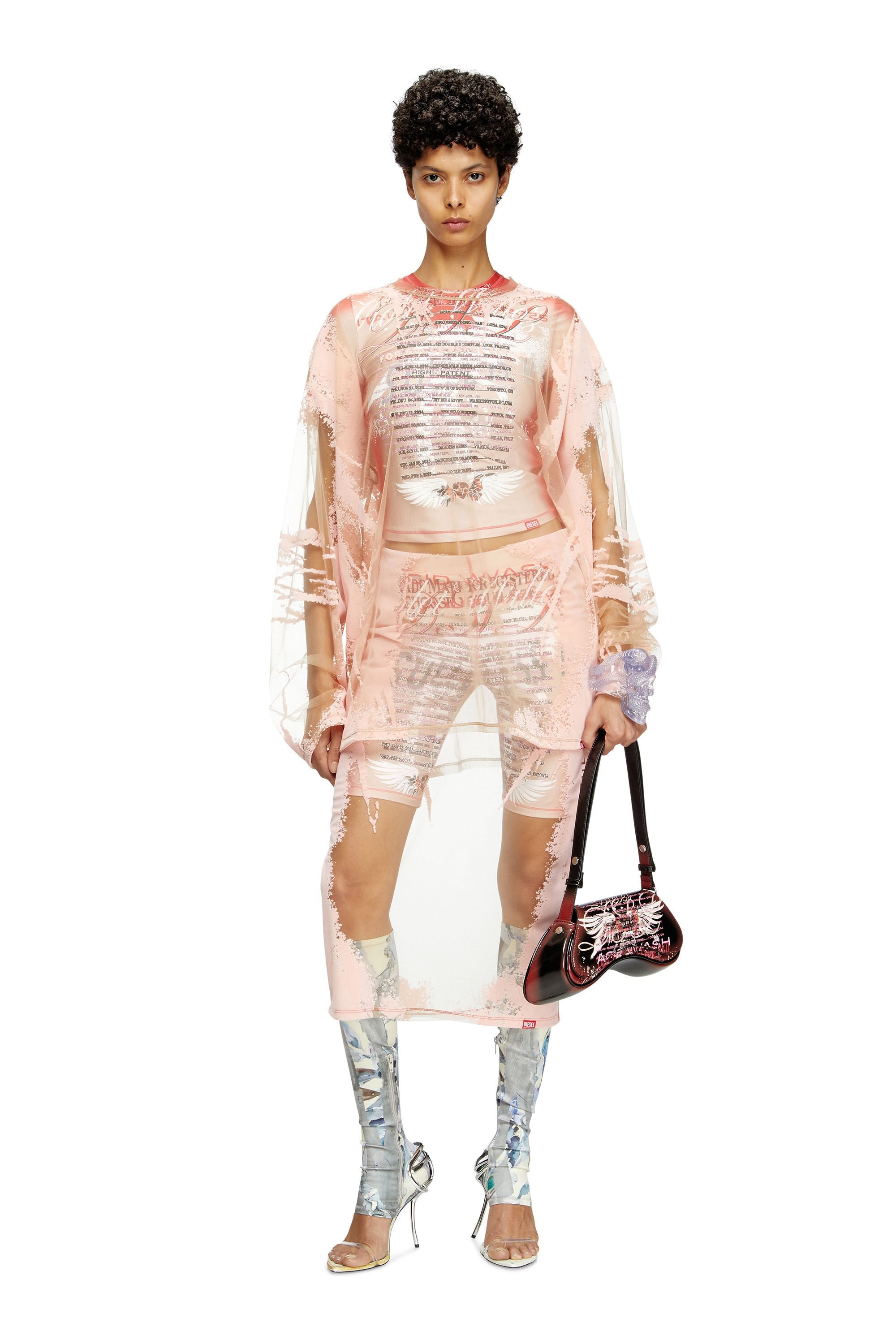 Women's Long-sleeve nylon T-shirt with lyrics print Pink