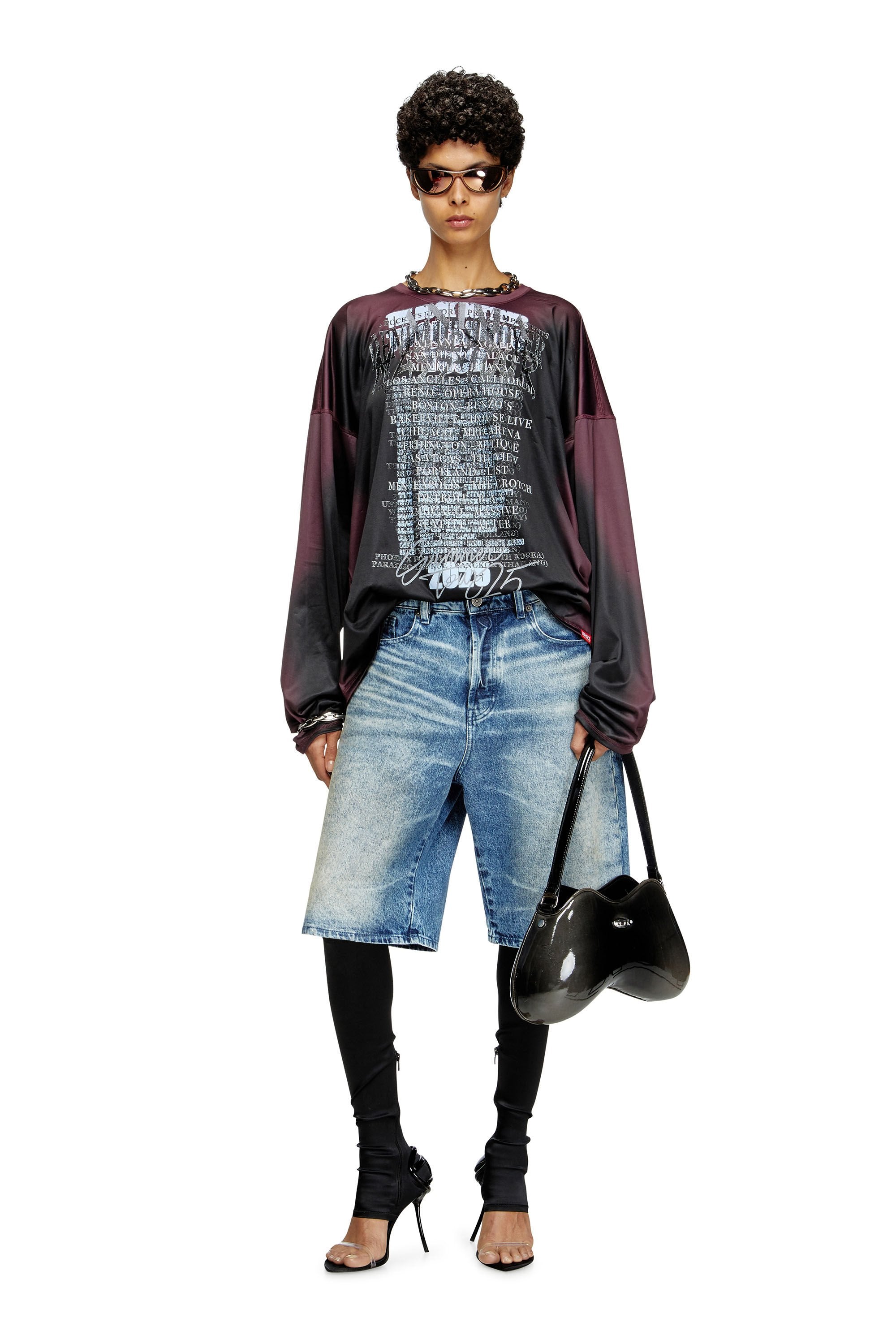 Women's Long-sleeve tech-jersey T-shirt with lyrics print Multicolor