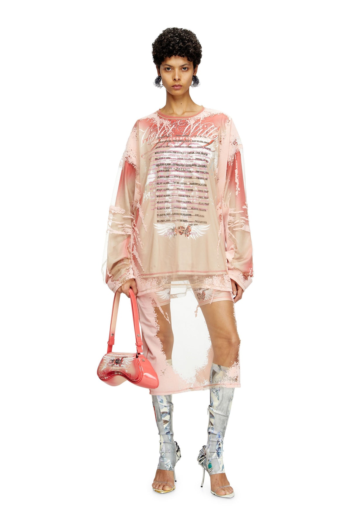 Women's Layered midi skirt with lyrics print Pink