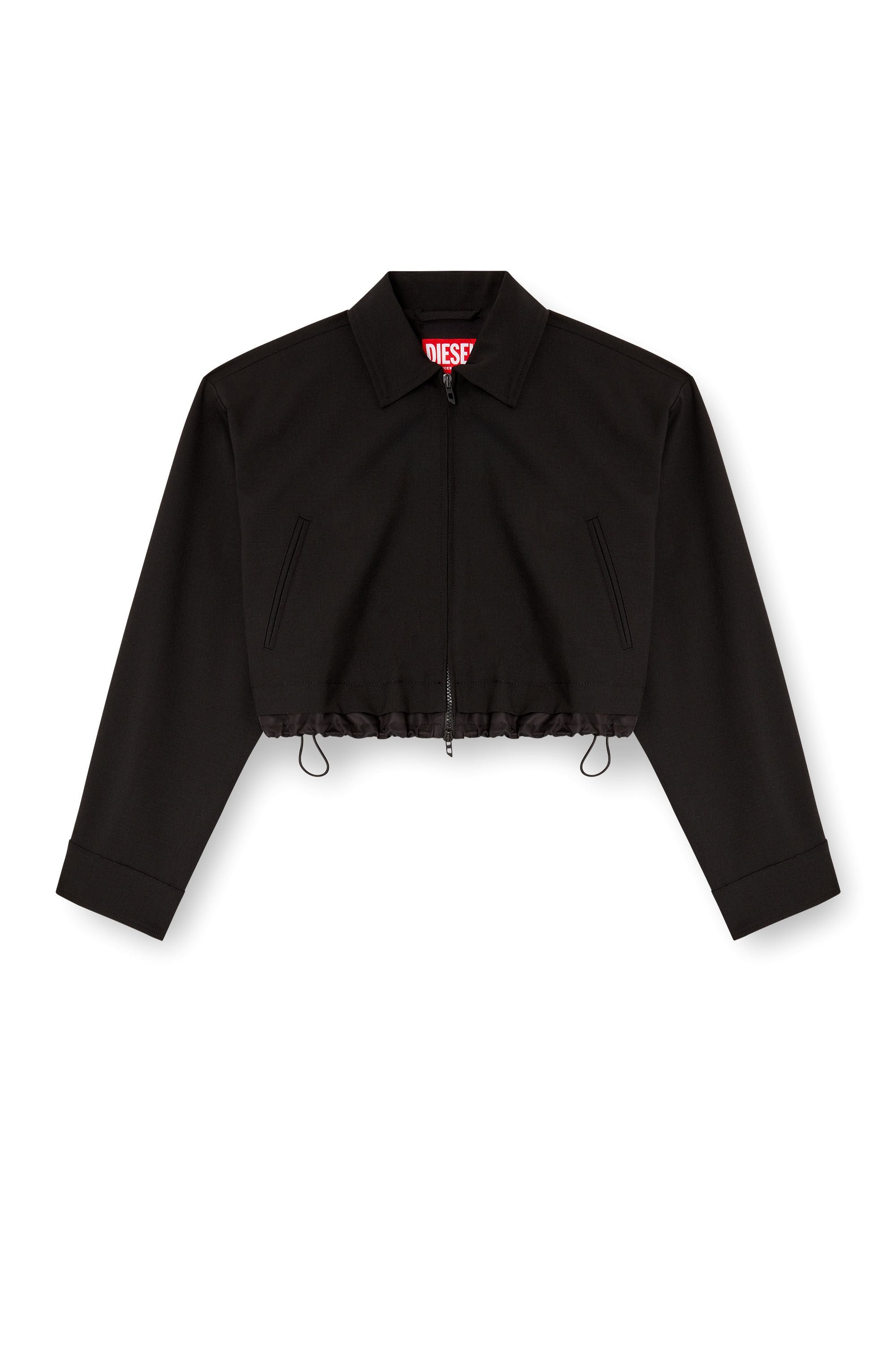 Women's Cropped jacket in tailoring fabric and nylon Black
