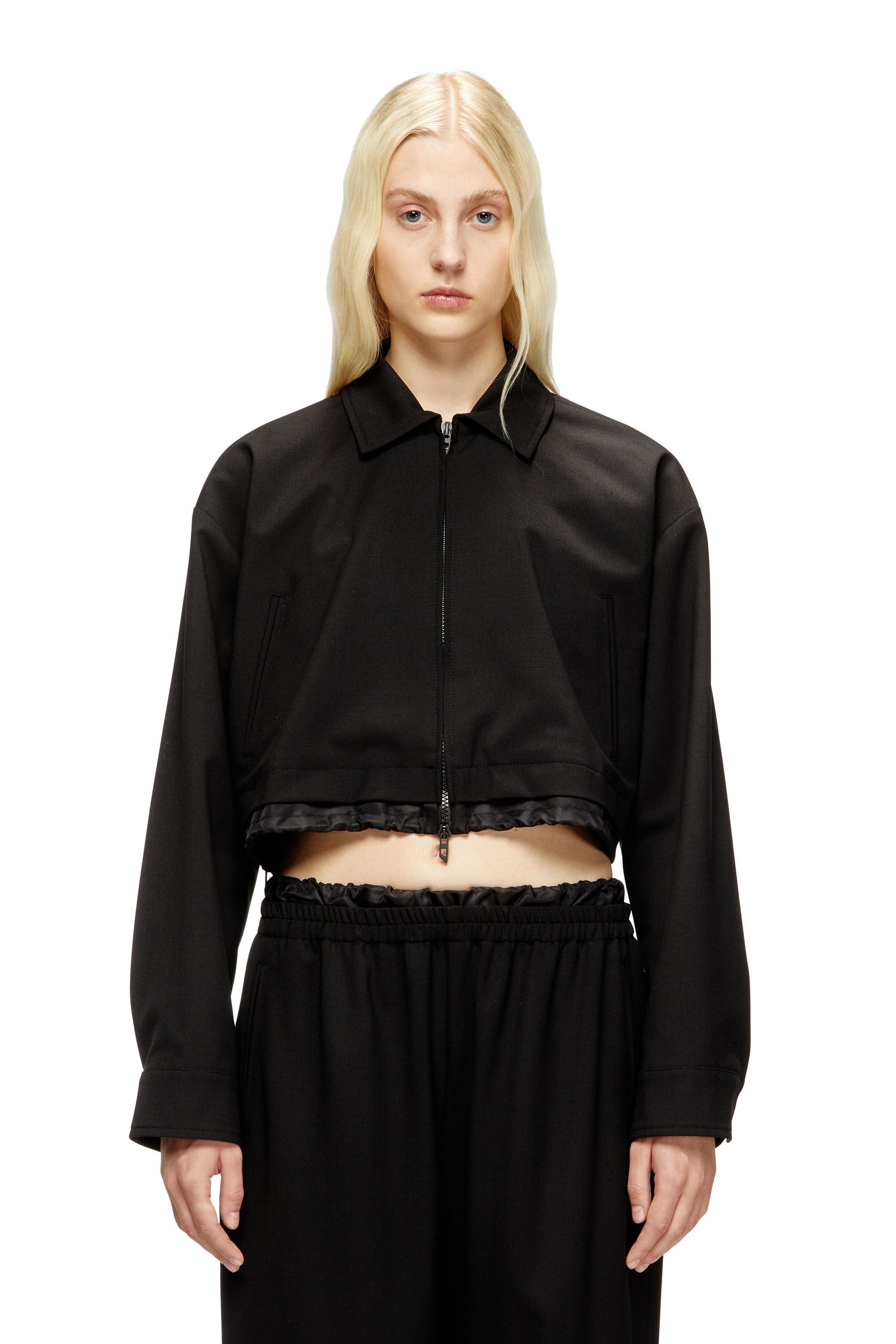 Women's Cropped jacket in tailoring fabric and nylon Black