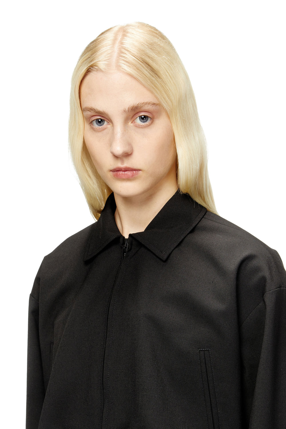 Women's Cropped jacket in tailoring fabric and nylon Black