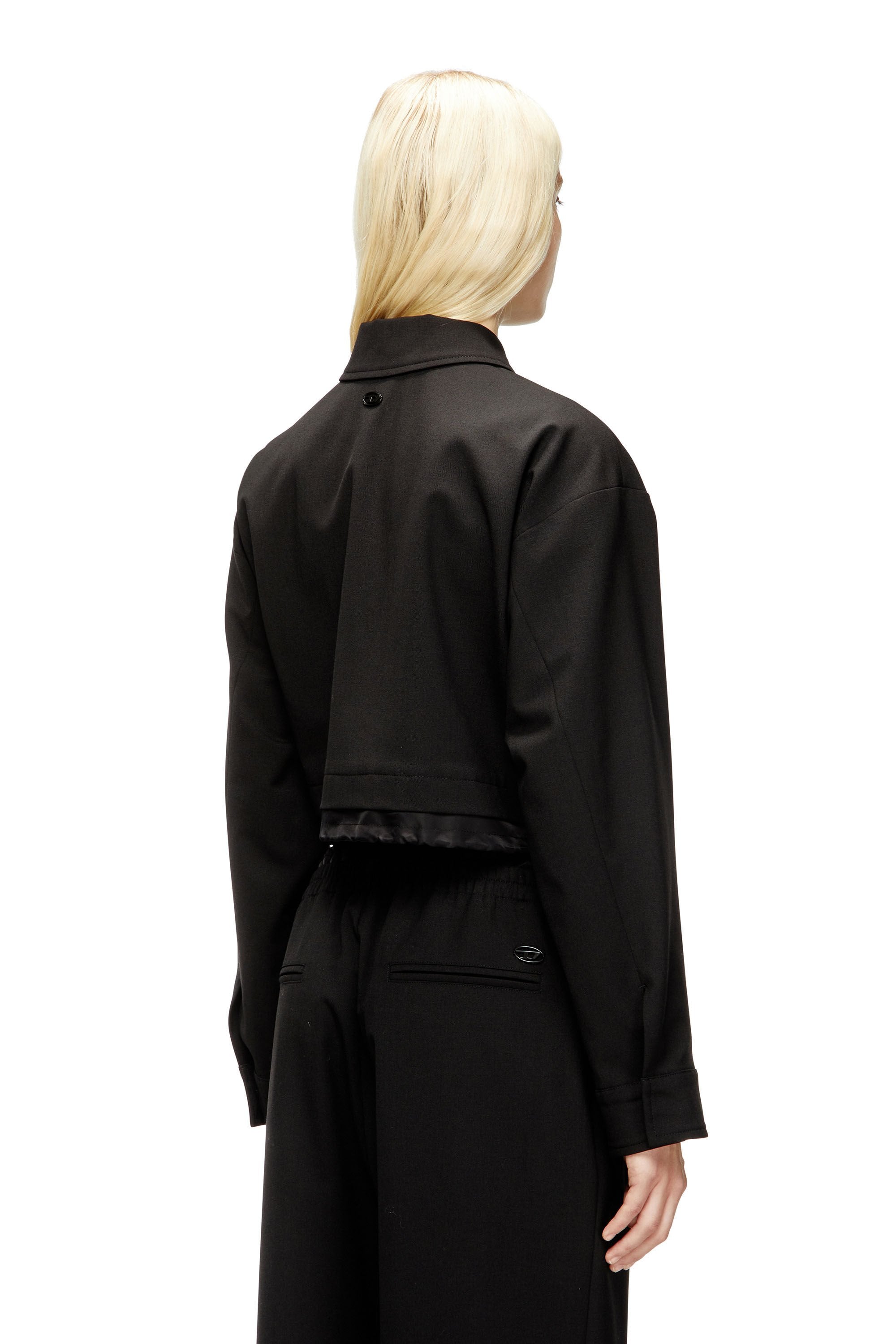 Women's Cropped jacket in tailoring fabric and nylon Black