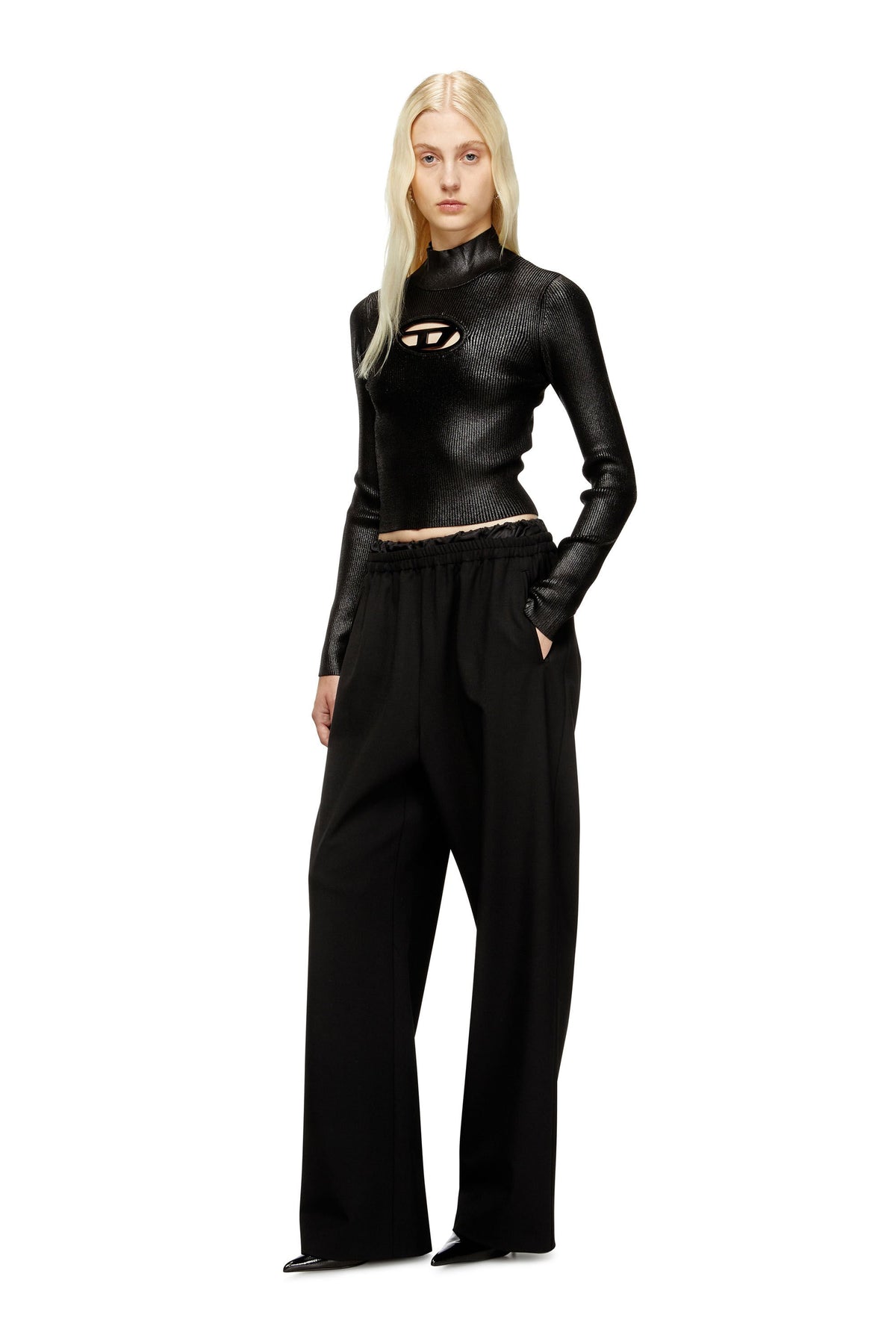 Women's Wool pants with drawstring Black