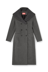 Women's Long hourglass coat with knitted cowl hood Grey