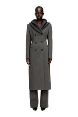 Women's Long hourglass coat with knitted cowl hood Grey