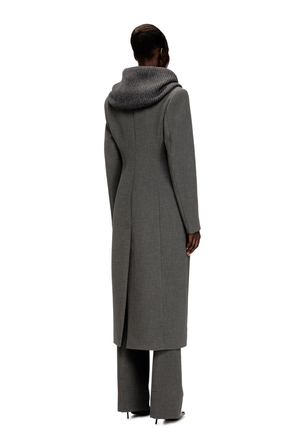 Women's Long hourglass coat with knitted cowl hood Grey