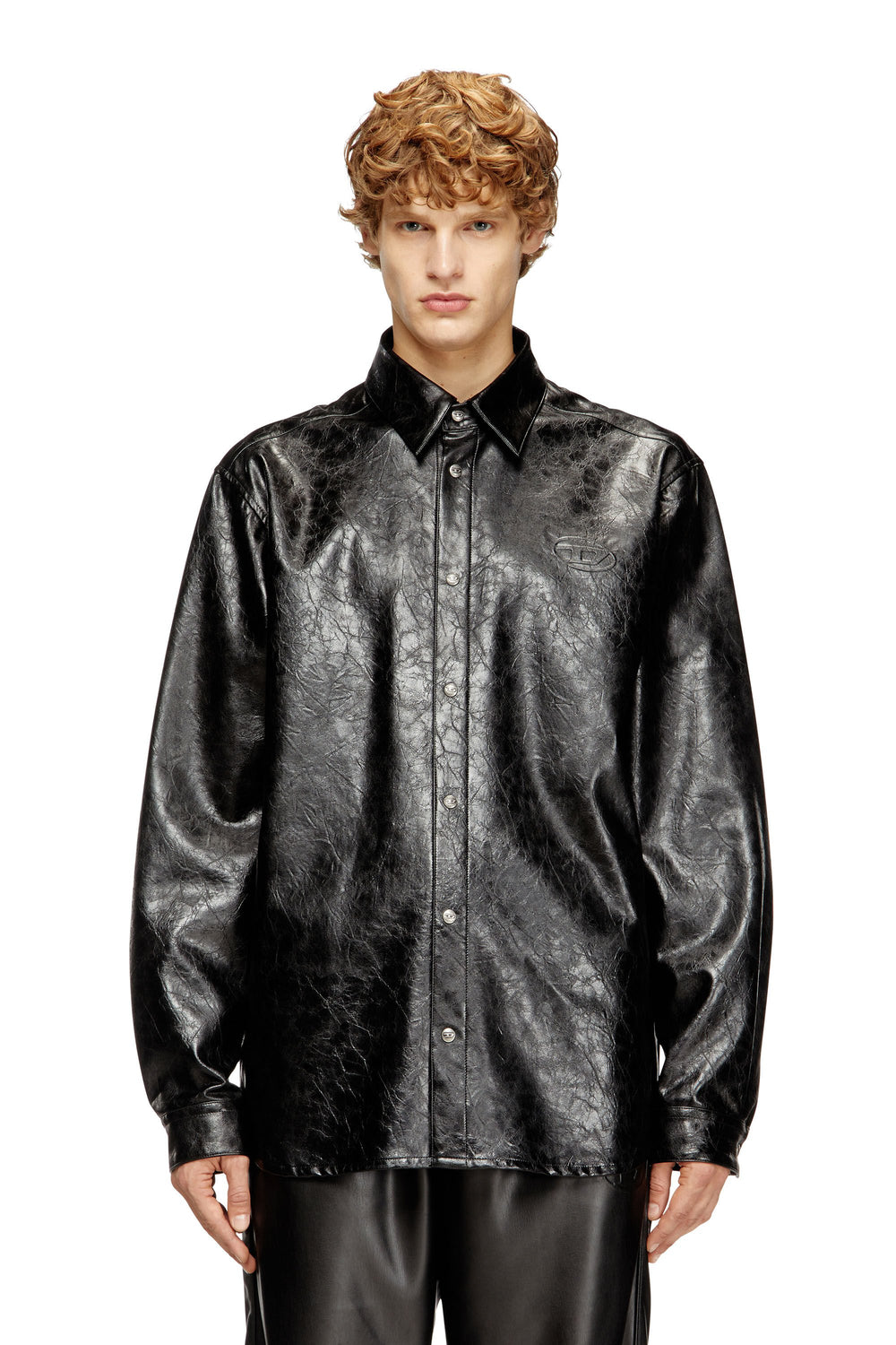 Men's Textured shirt with branded buttons Black