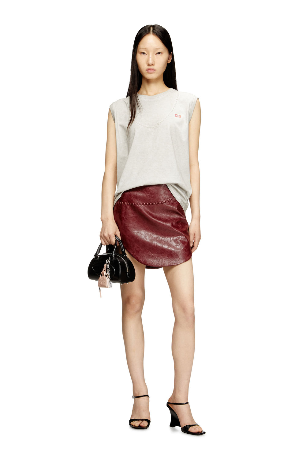 Women's Coated miniskirt with embossed motif Red