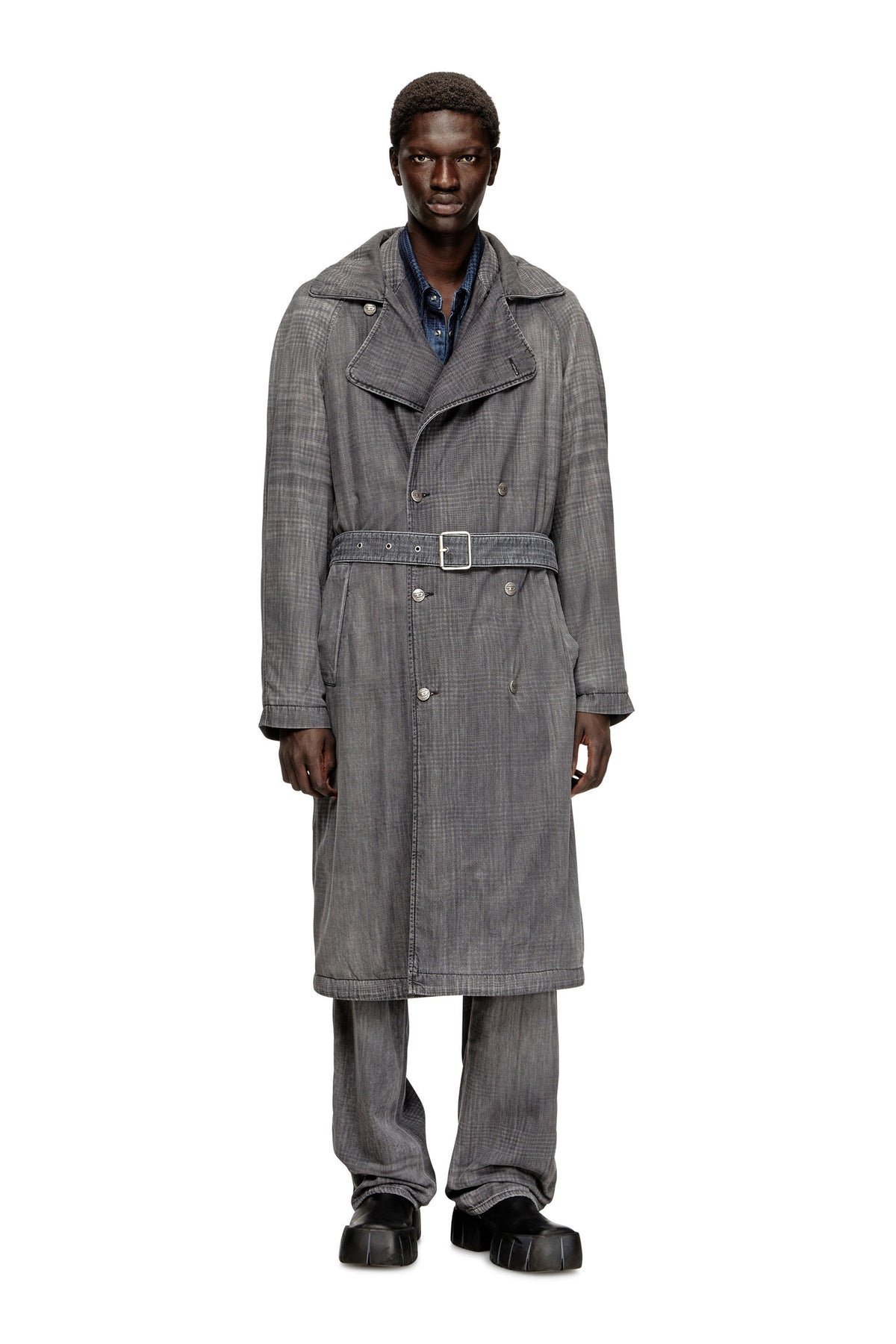 Women's Trench coat in patterned denim Grey