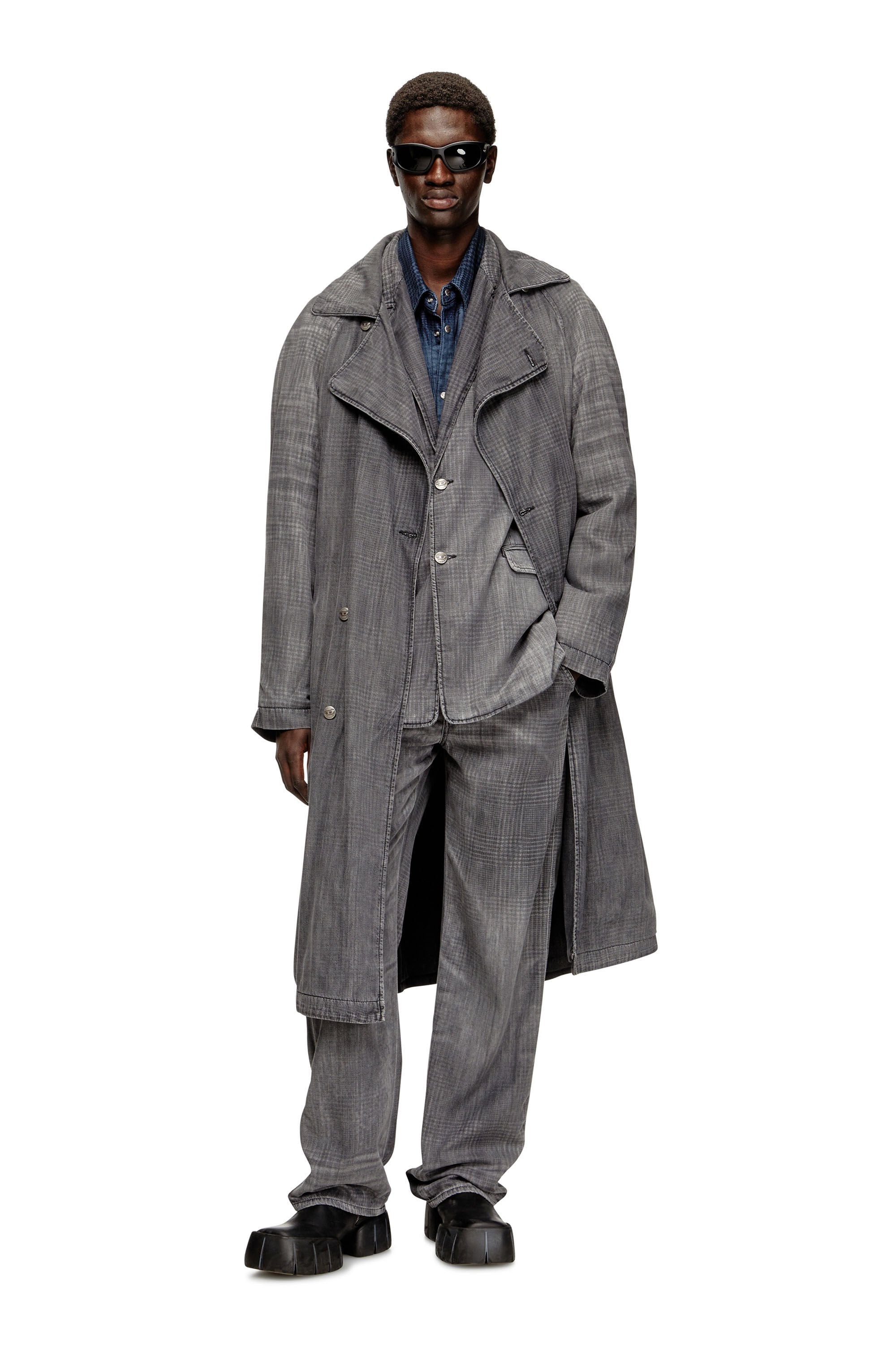 Women's Trench coat in patterned denim Grey
