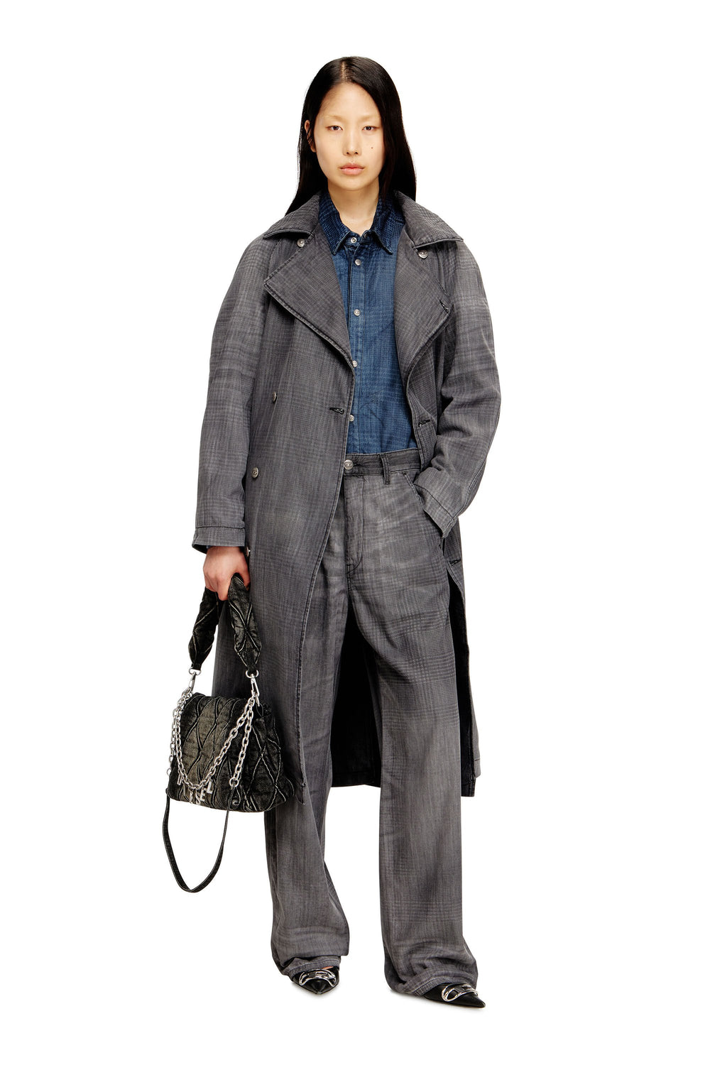 Women's Trench coat in patterned denim Grey