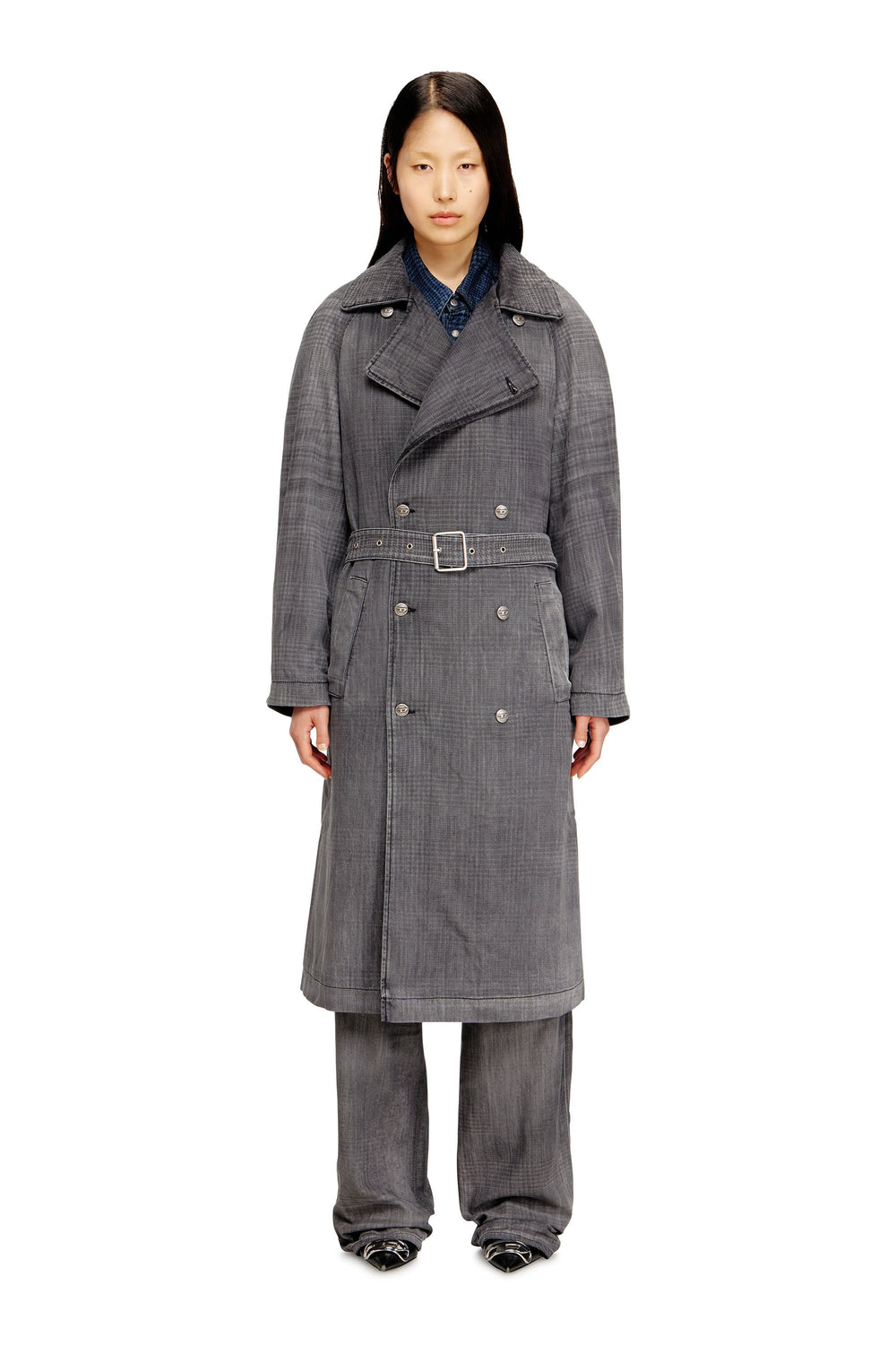 Women's Trench coat in patterned denim Grey