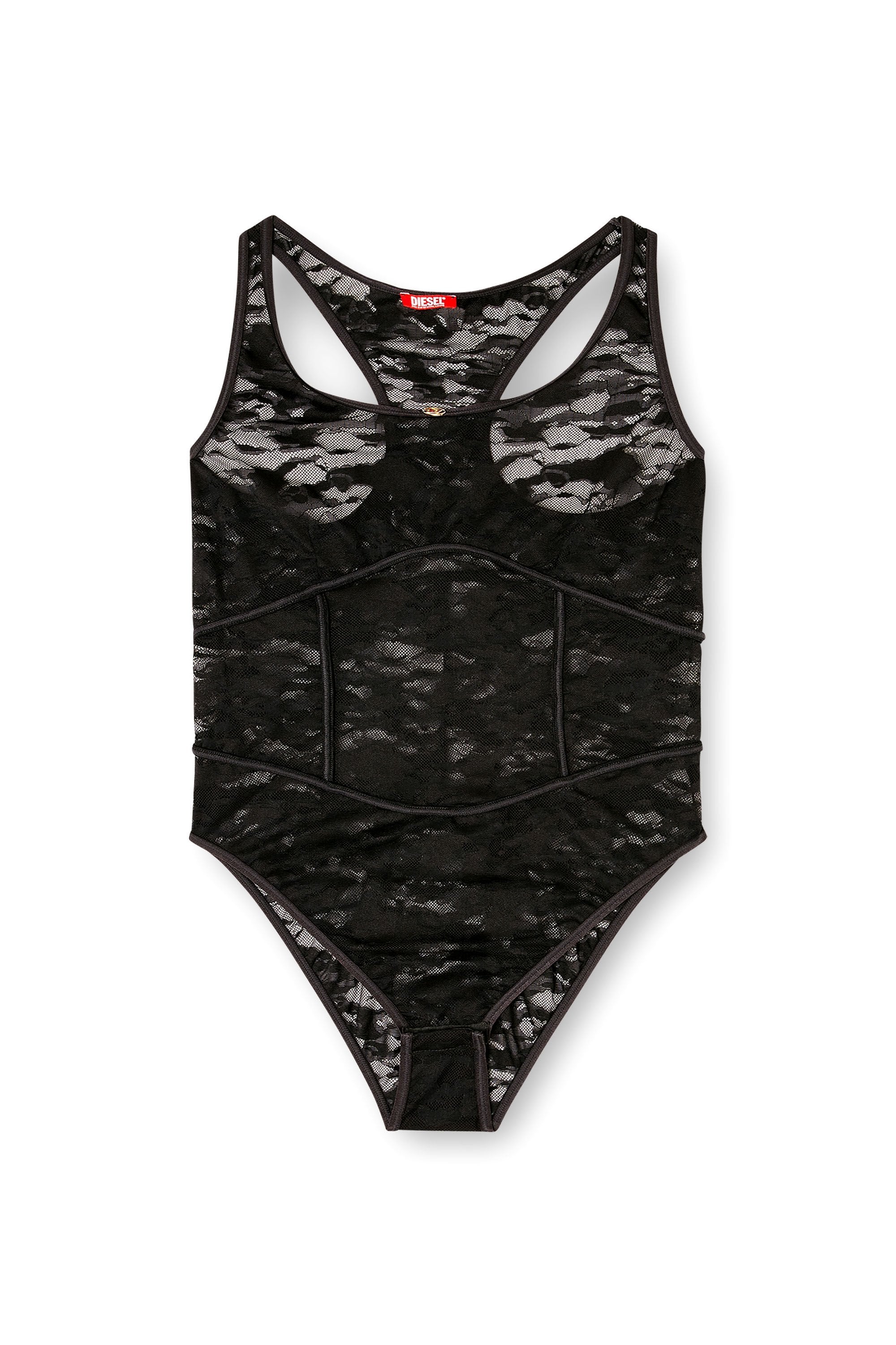 Women's Nylon bodysuit with lace design Black