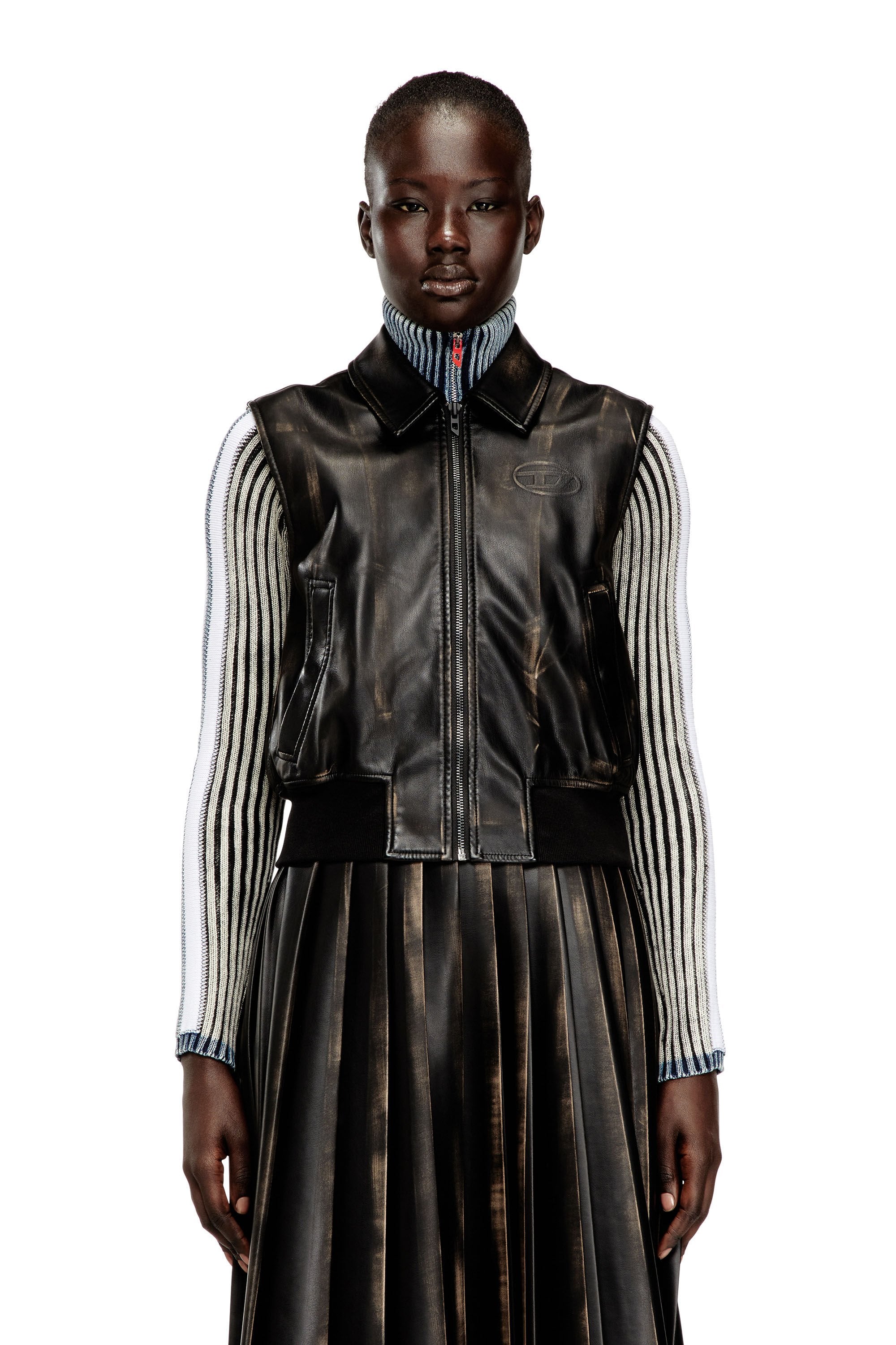 Women's Bomber vest with distressed effect Brown