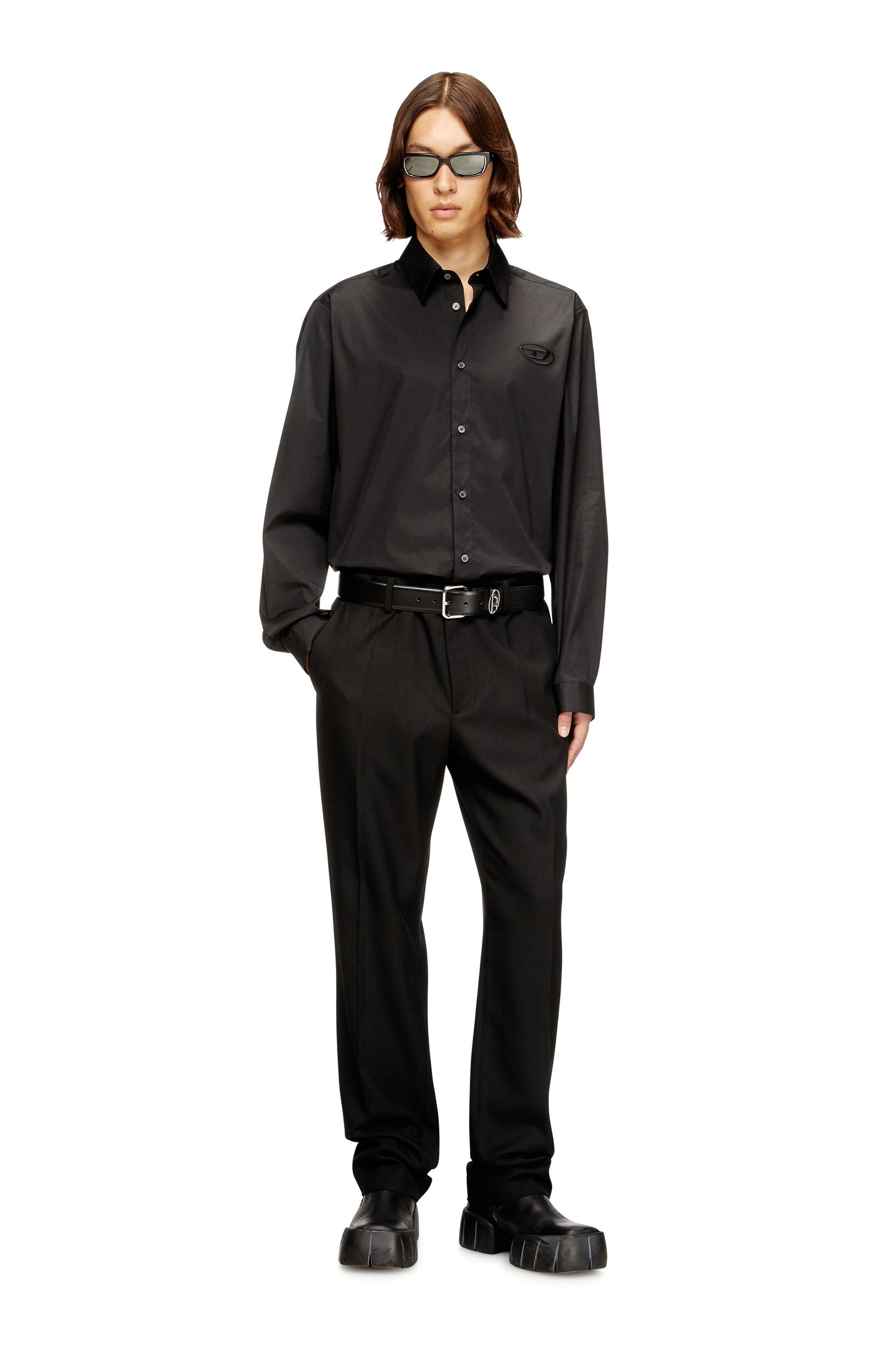 Men's Stretch poplin shirt with embroidery White