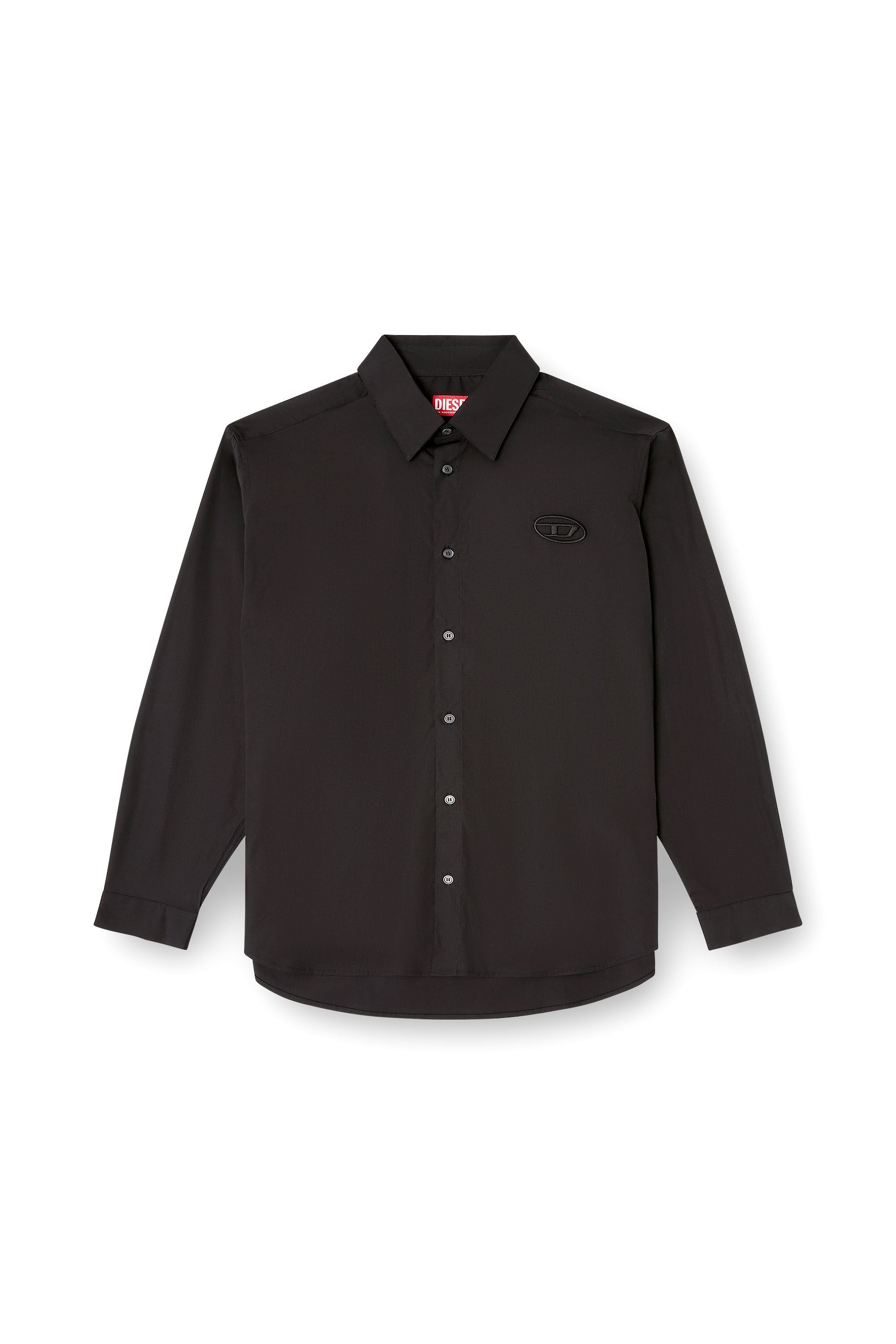 Men's Stretch poplin shirt with embroidery Black