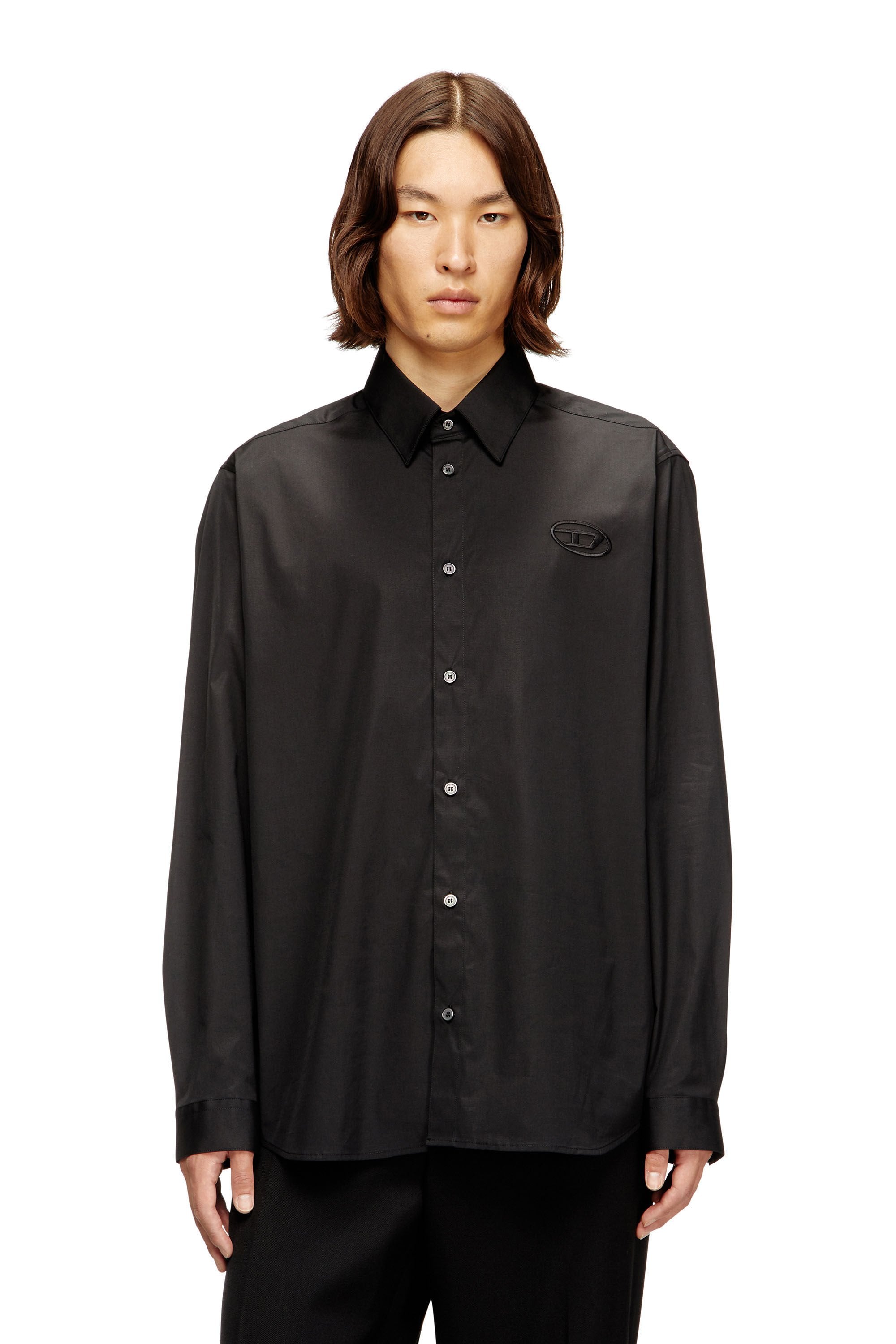 Men's Stretch poplin shirt with embroidery Black