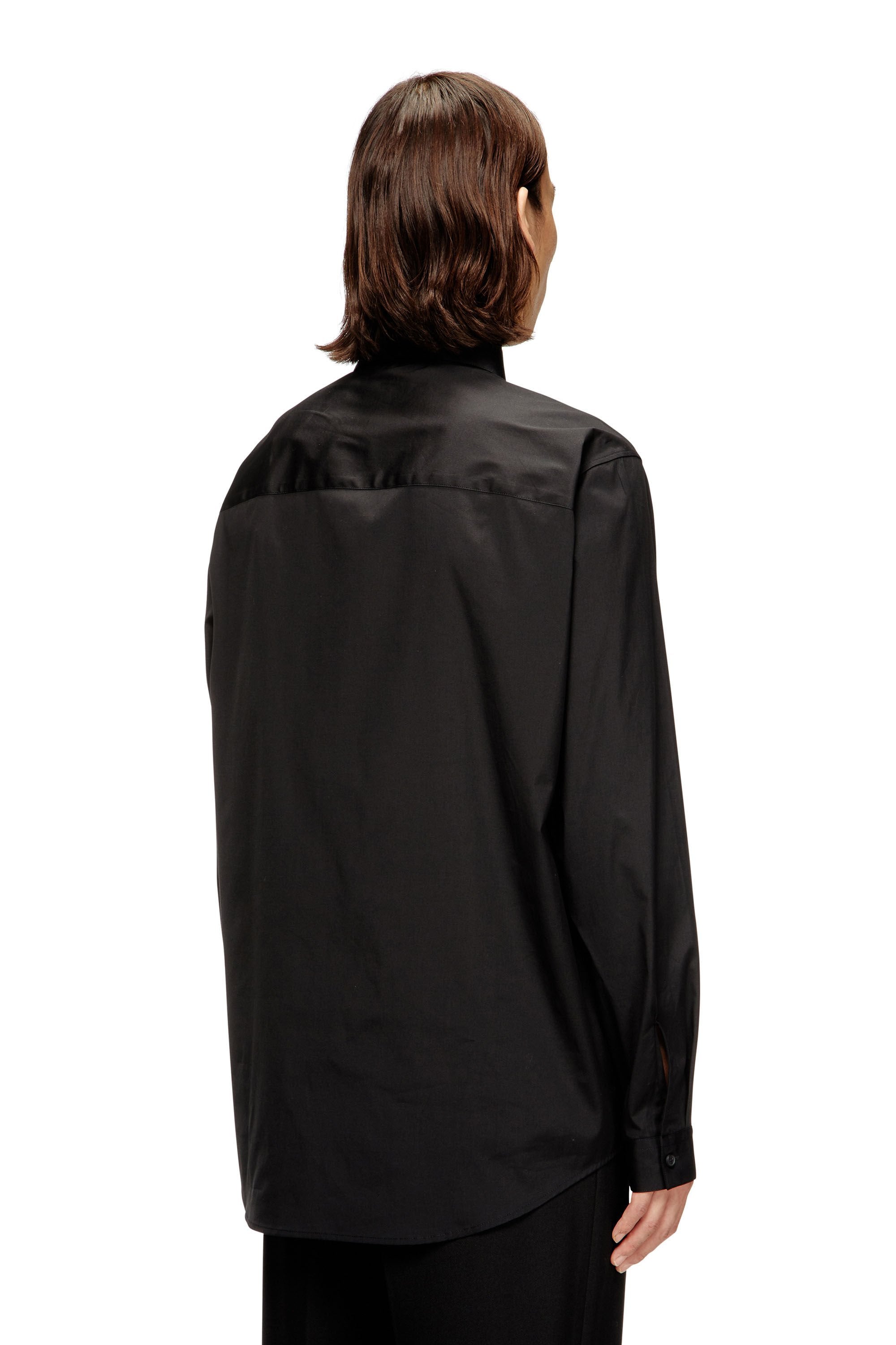 Men's Stretch poplin shirt with embroidery Black