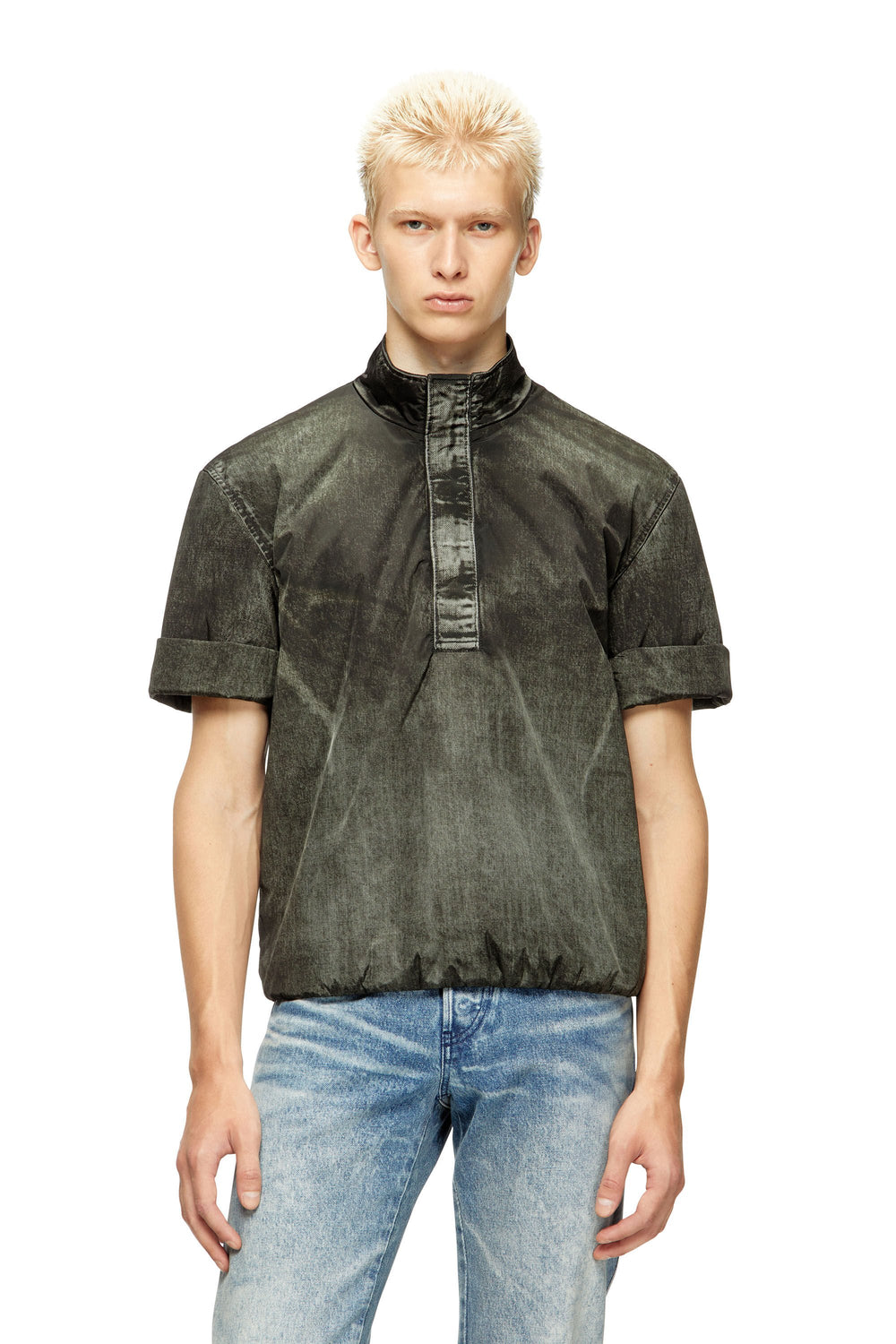 Men's Short-sleeve jacket in denim-effect nylon Black