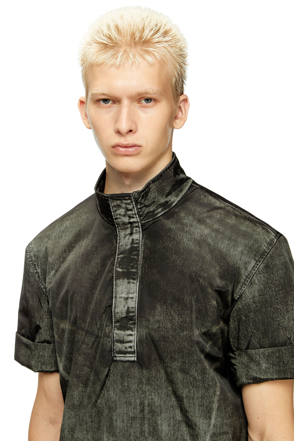 Men's Short-sleeve jacket in denim-effect nylon Black