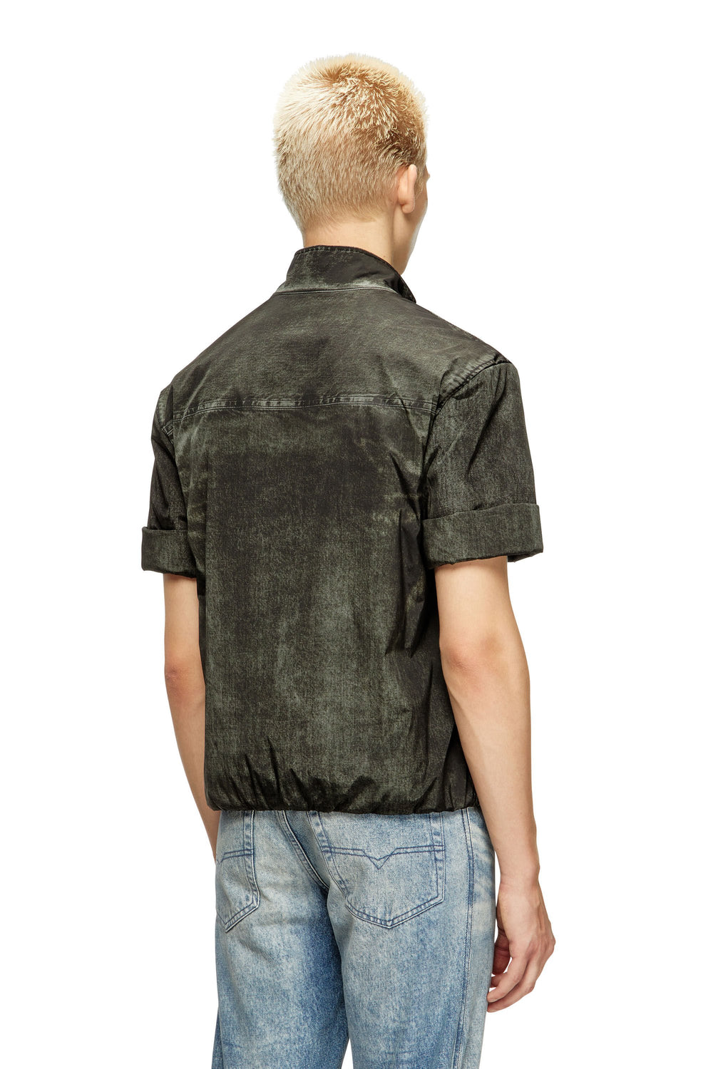 Men's Short-sleeve jacket in denim-effect nylon Black