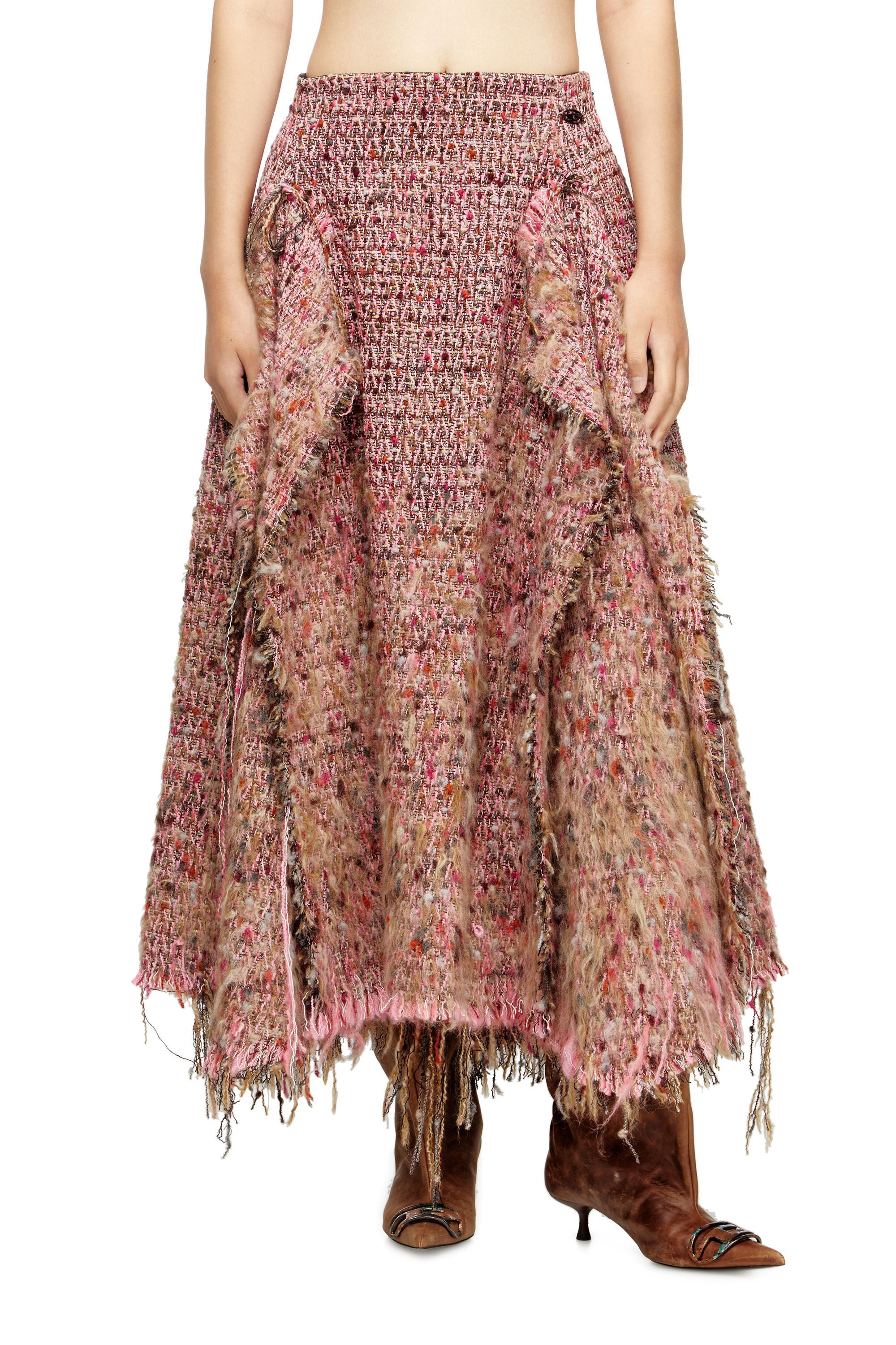 Women's Brushed bouclé skirt with frayed hem Pink