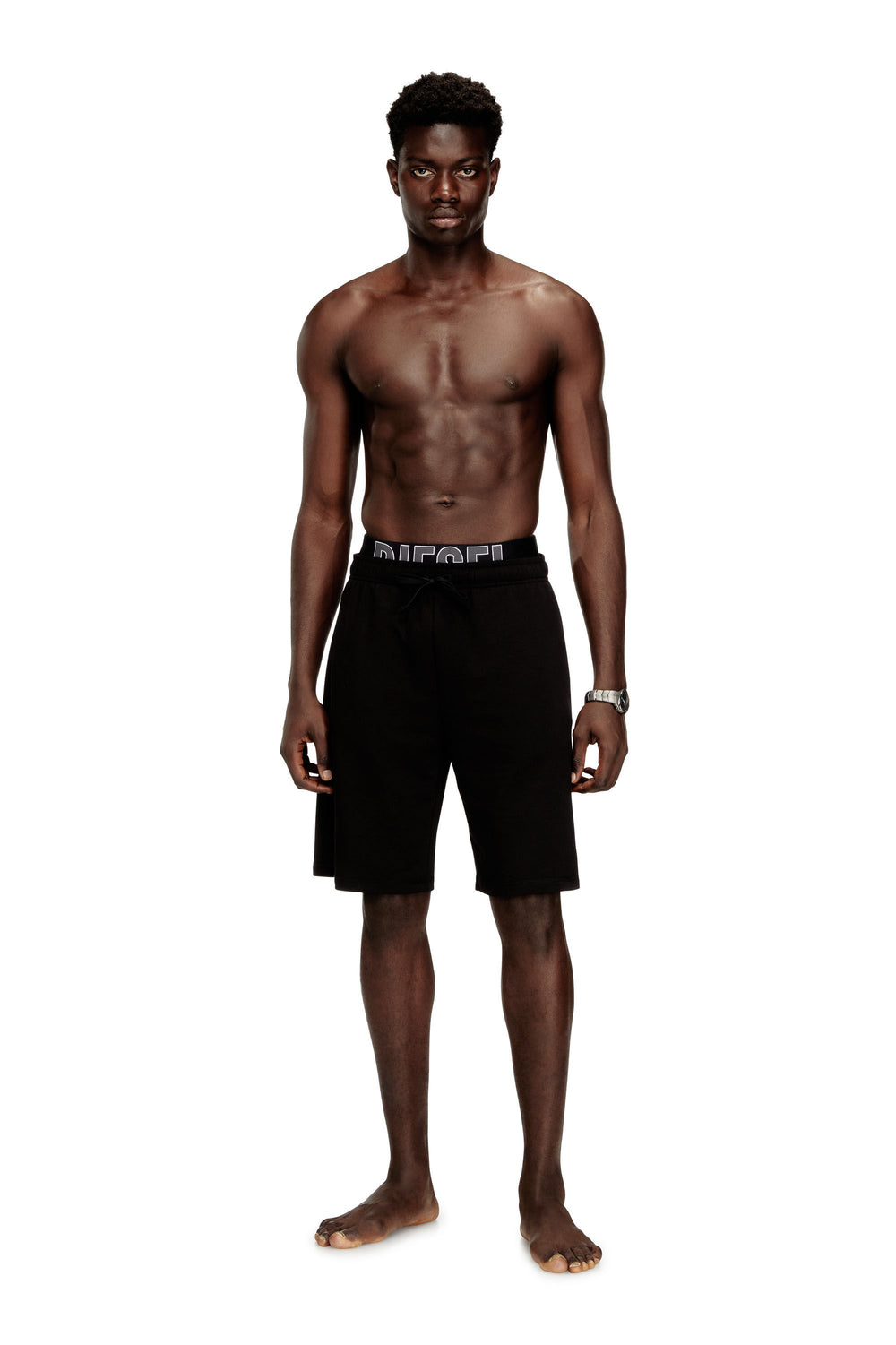 Men's Cotton lounge shorts with Diesel logo Black