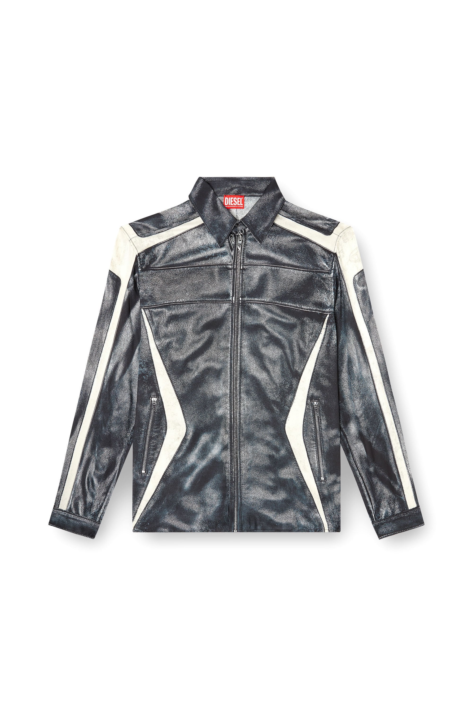 Men's Printed viscose shirt with front zip closure Multicolor