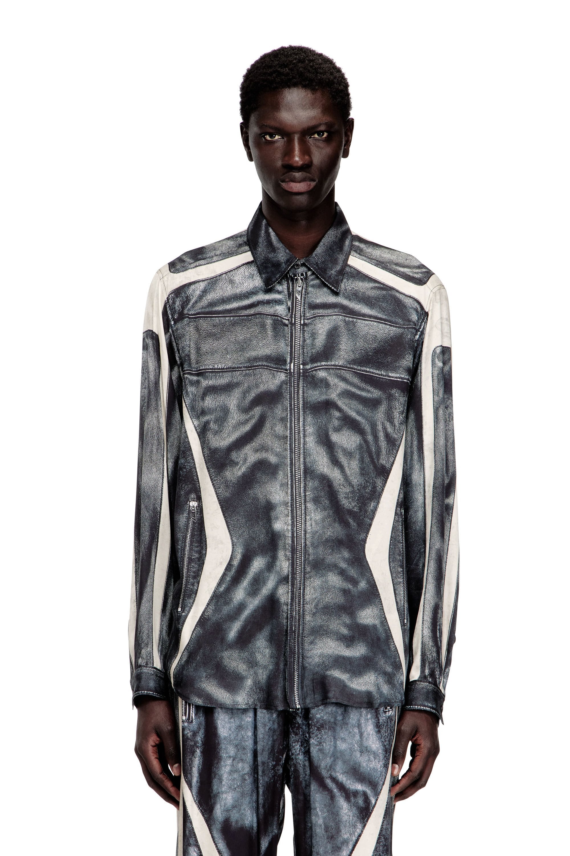 Men's Printed viscose shirt with front zip closure Multicolor