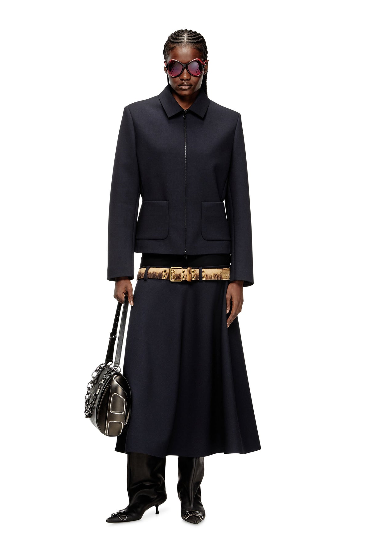 Women's Drop-waist skirt in neoprene-bonded fabric Blue