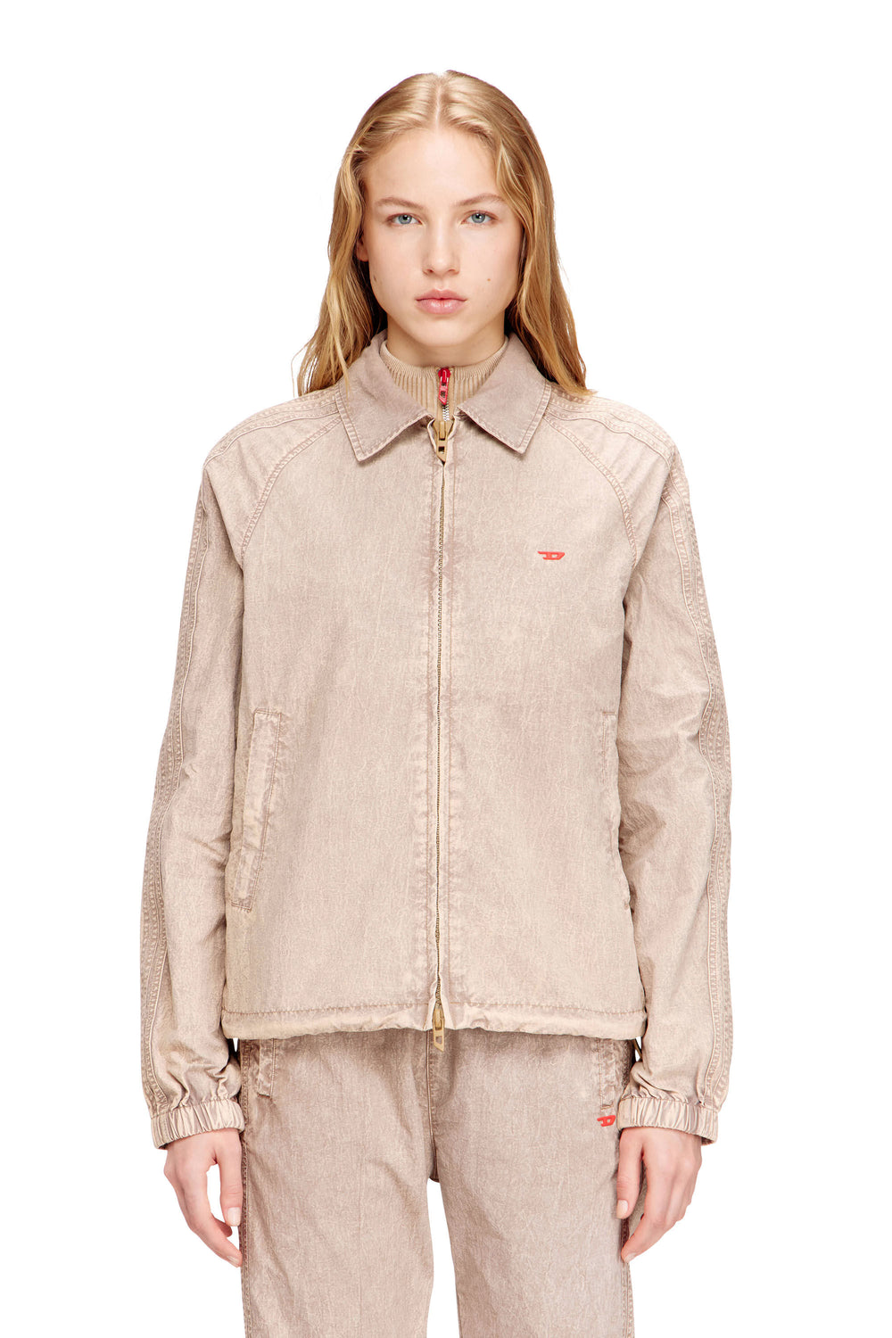 Women's Taslan jacket with striped sleeves Beige