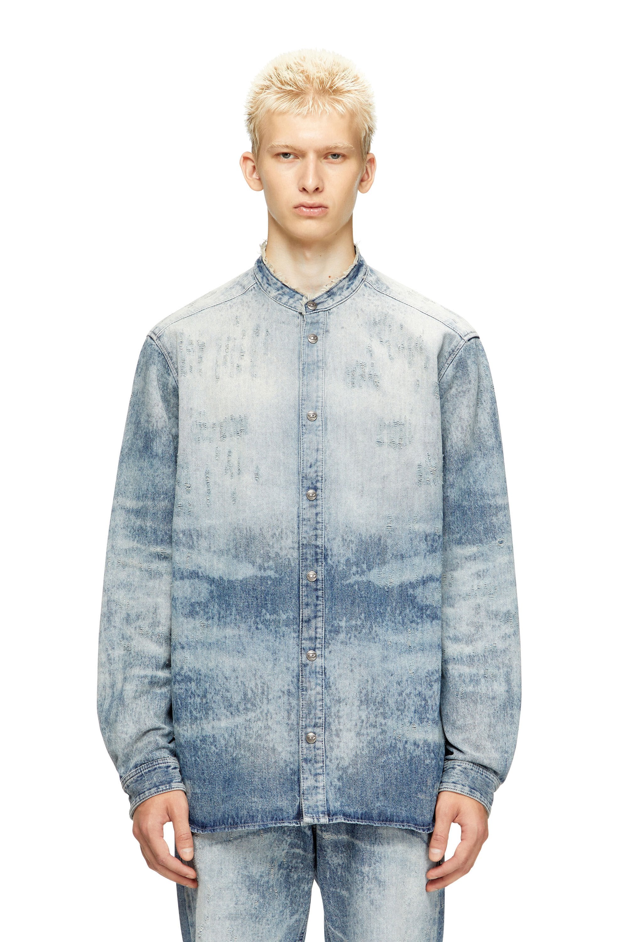 Men's Shirt in distressed honeycomb denim Blue