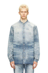 Men's Shirt in distressed honeycomb denim Blue