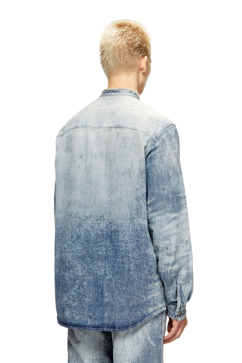 Men's Shirt in distressed honeycomb denim Blue