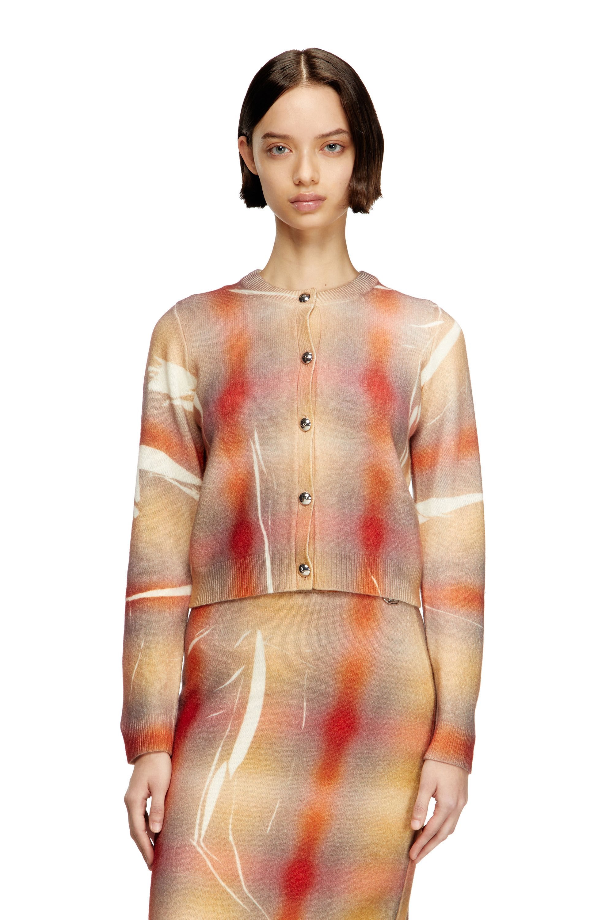 Women's Wool cardigan with distorted check print Multicolor
