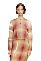 Women's Wool cardigan with distorted check print Multicolor