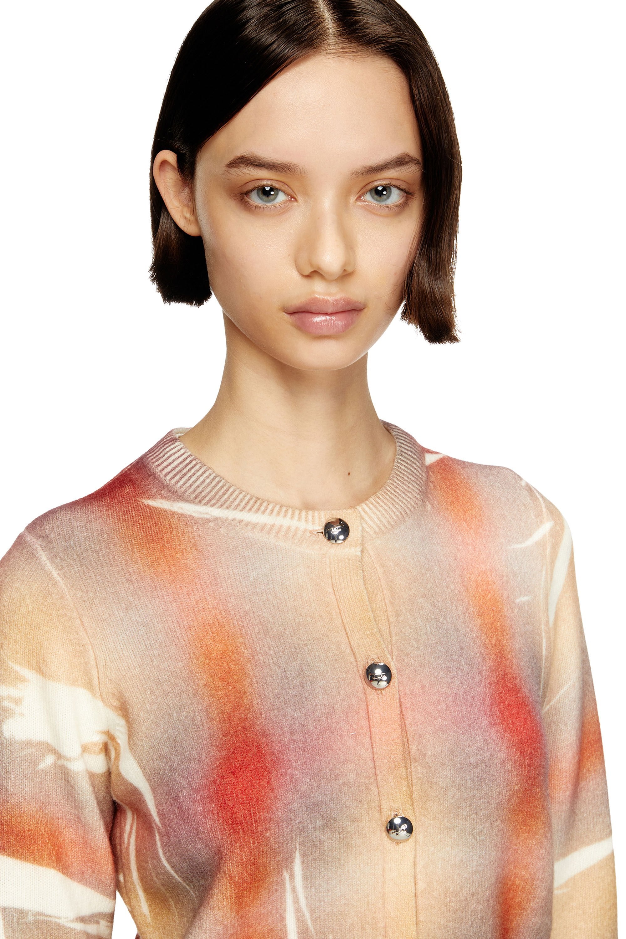 Women's Wool cardigan with distorted check print Multicolor