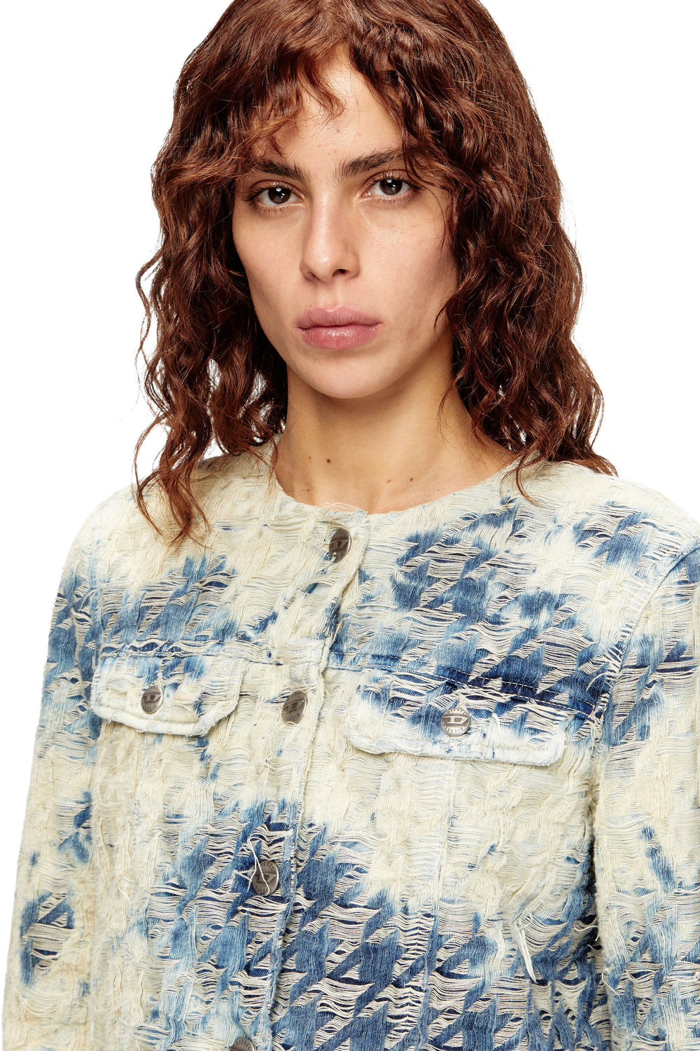 Women's Jacket in houndstooth-weave denim Multicolor