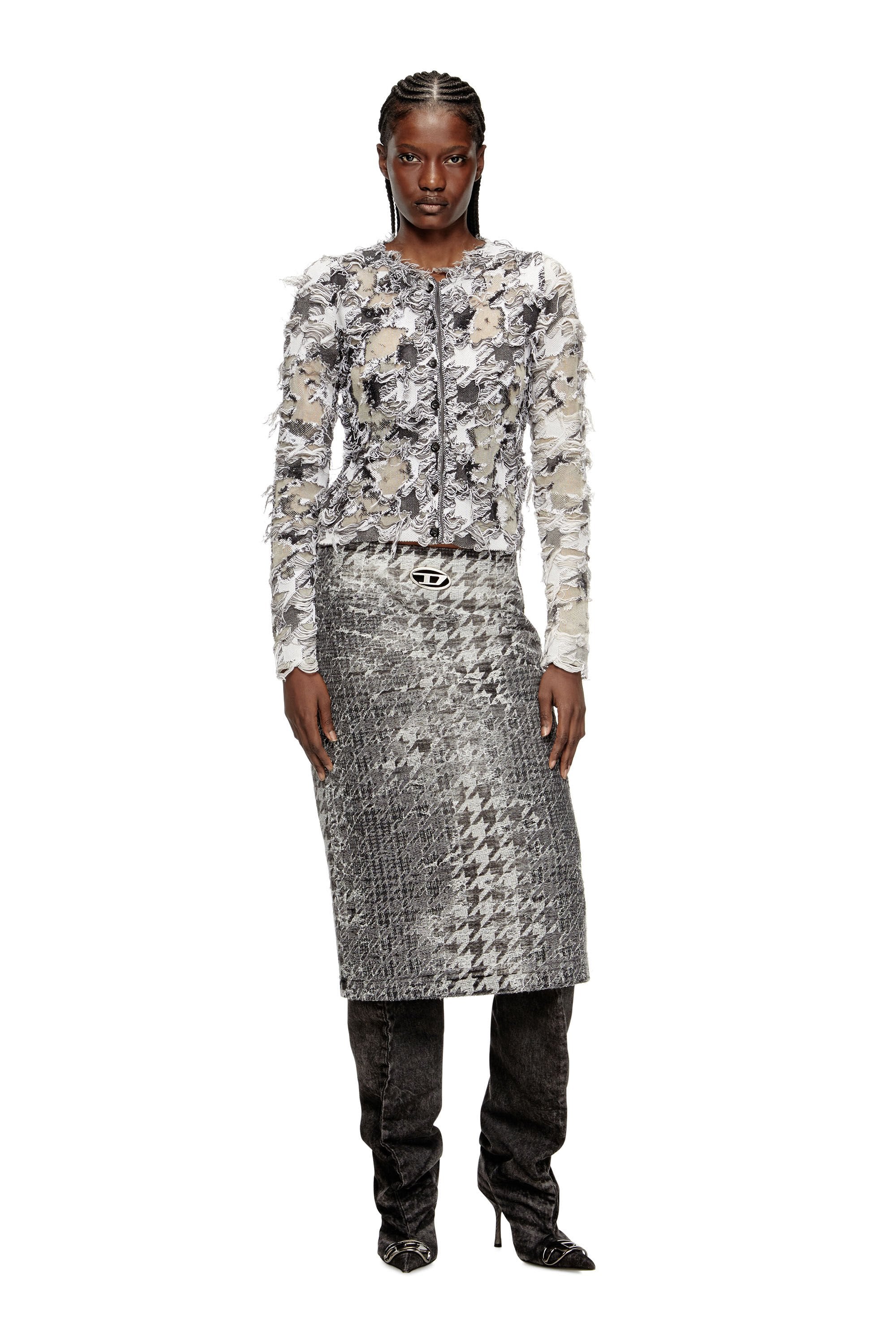 Women's Cardigan in devoré houndstooth jacquard Multicolor