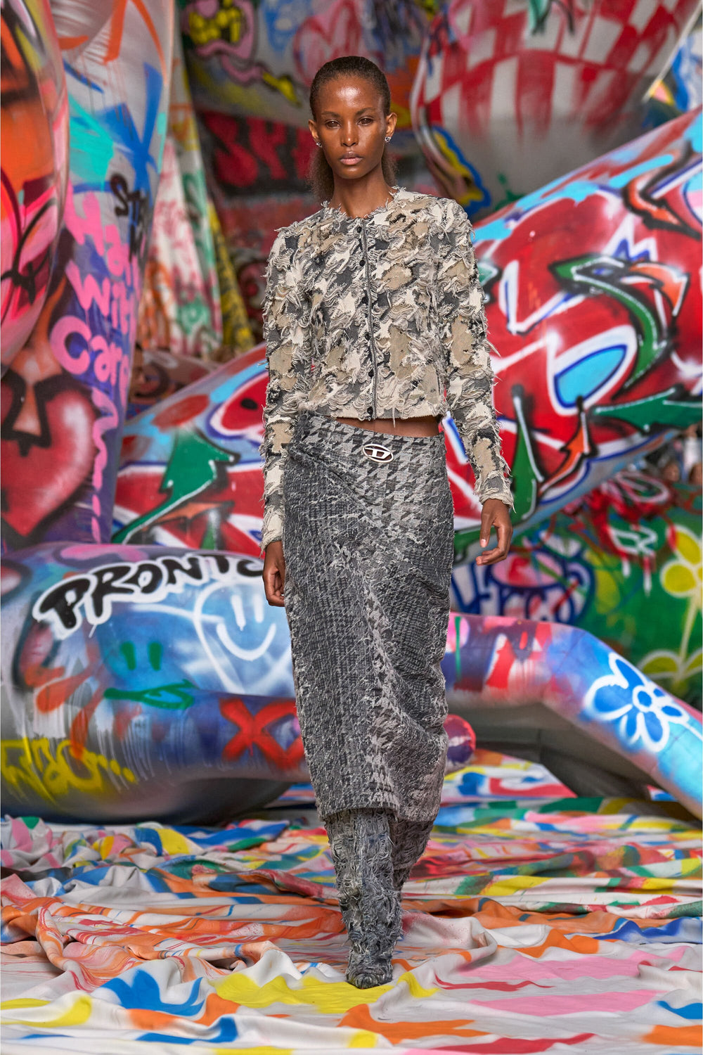 Women's Cardigan in devoré houndstooth jacquard Multicolor