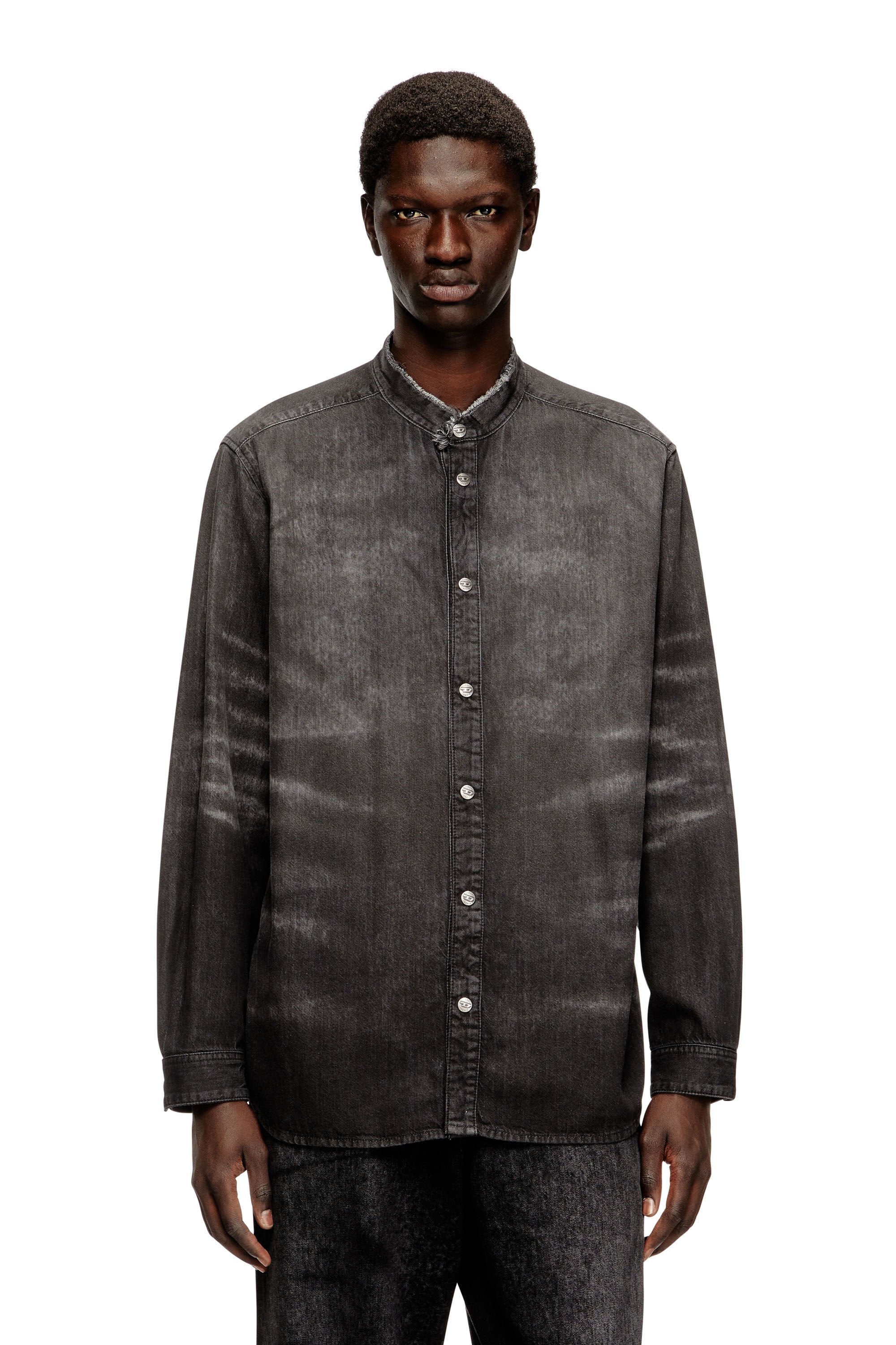 Men's Shirt in distressed honeycomb denim Grey