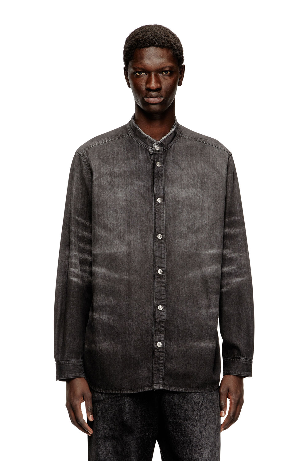 Men's Shirt in distressed honeycomb denim Grey
