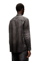 Men's Shirt in distressed honeycomb denim Grey