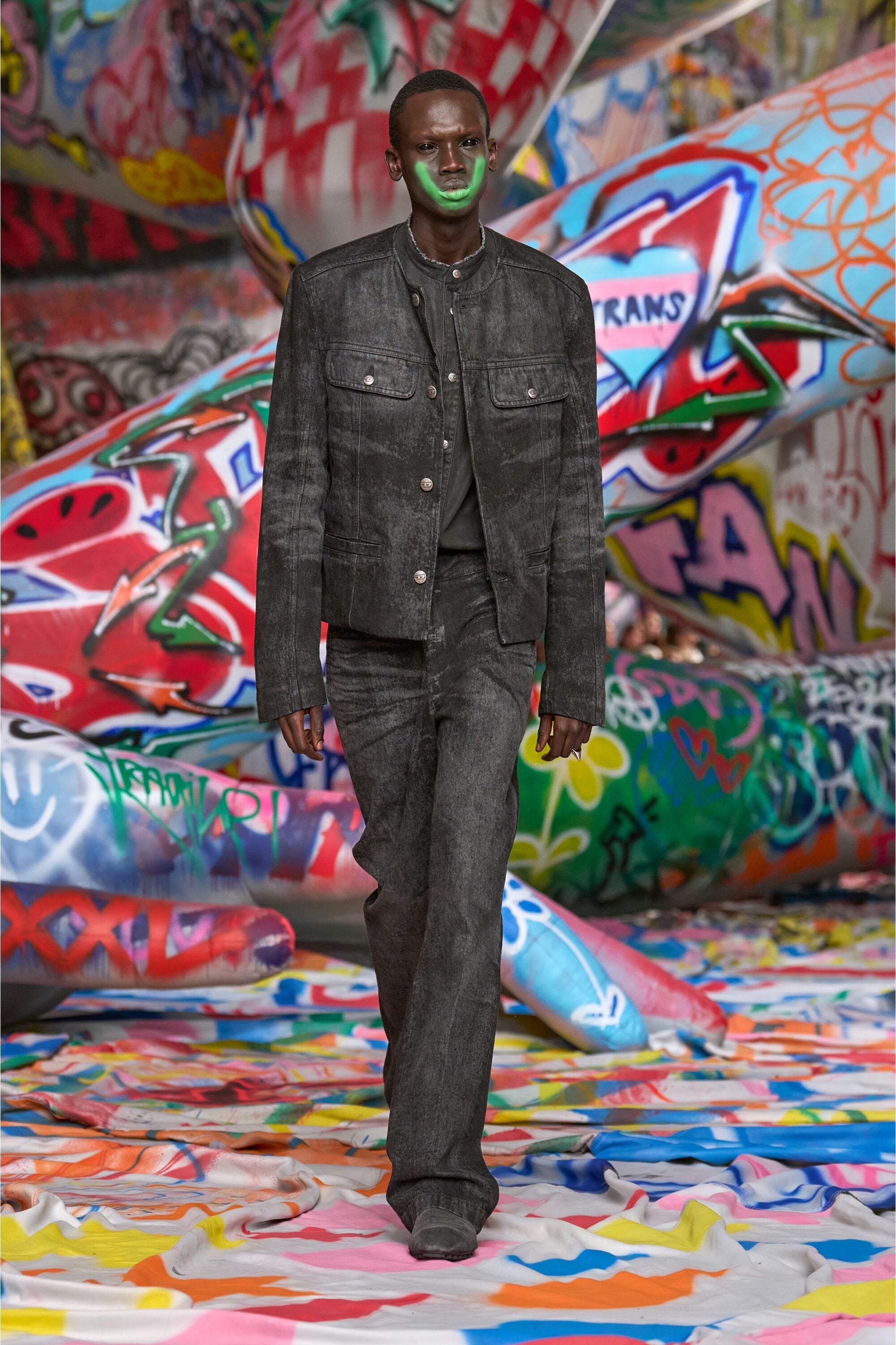 Men's Shirt in distressed honeycomb denim Grey