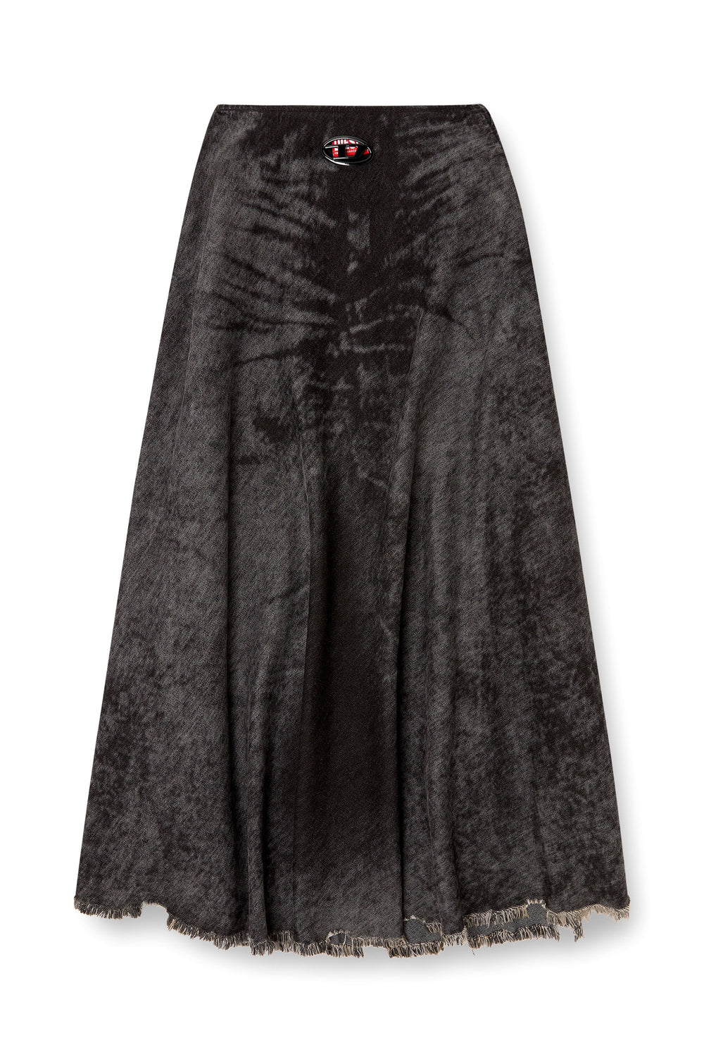 Women's Full skirt in lasered cotton-hemp denim Black