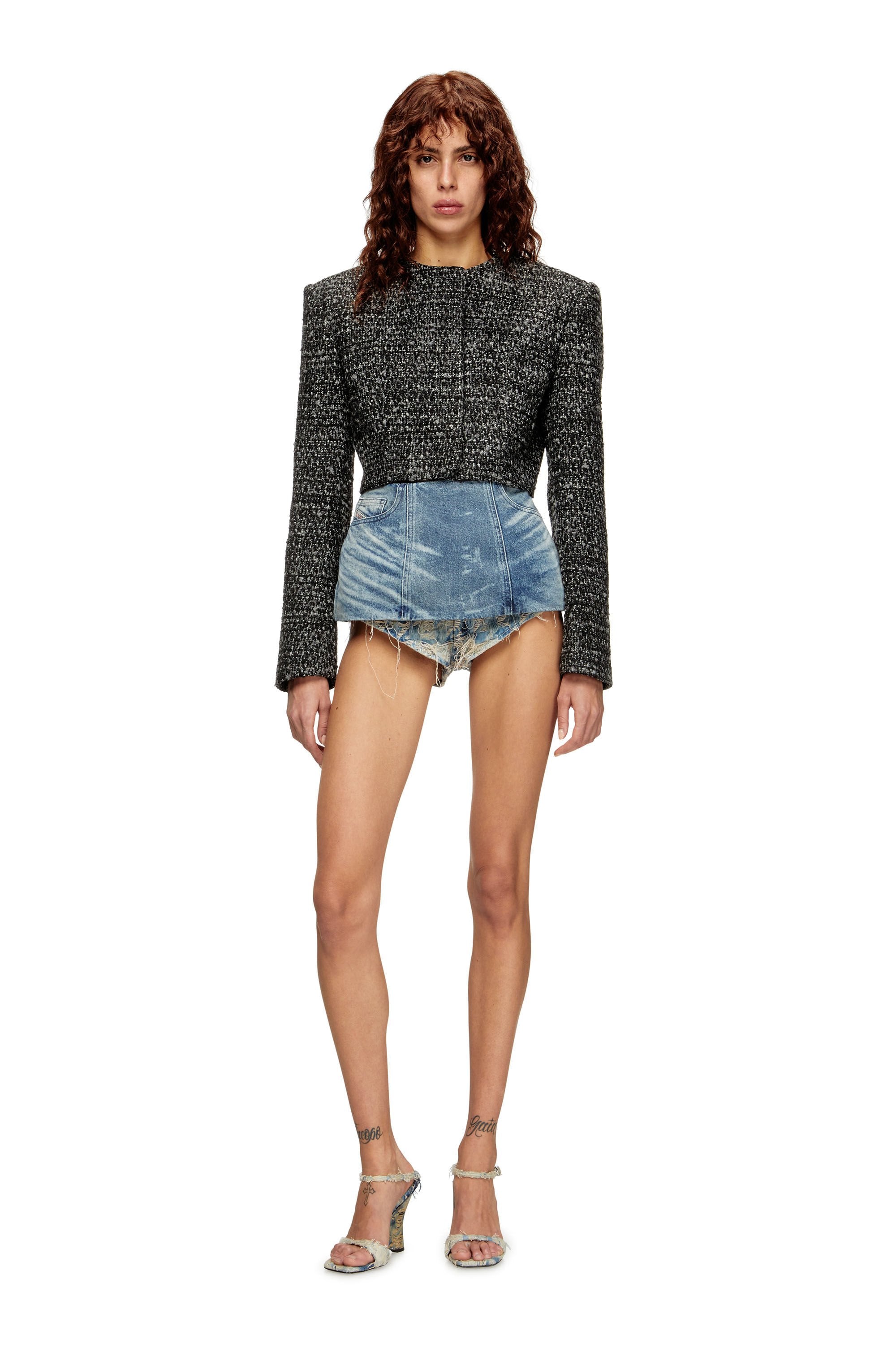 Women's Belt skirt in lasered cotton-hemp denim Blue