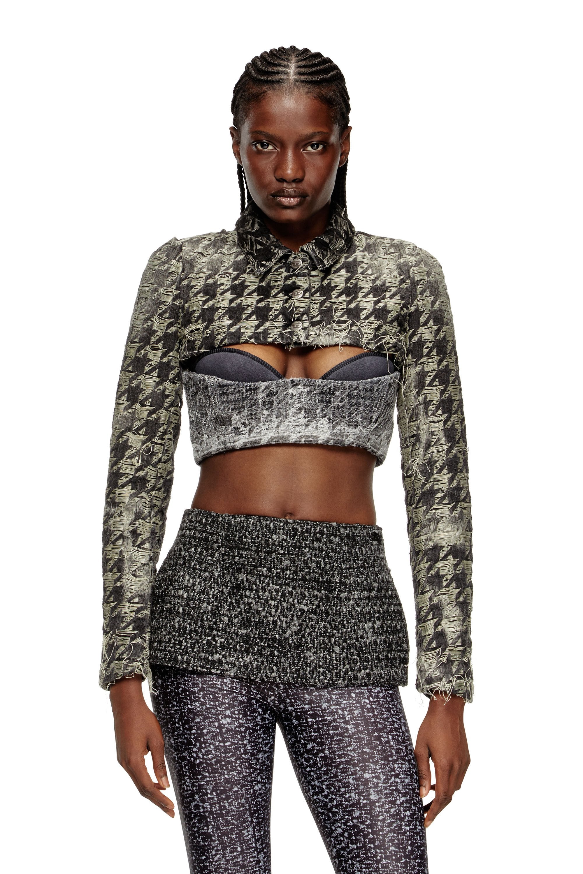 Women's Shrug in houndstooth-weave denim Multicolor